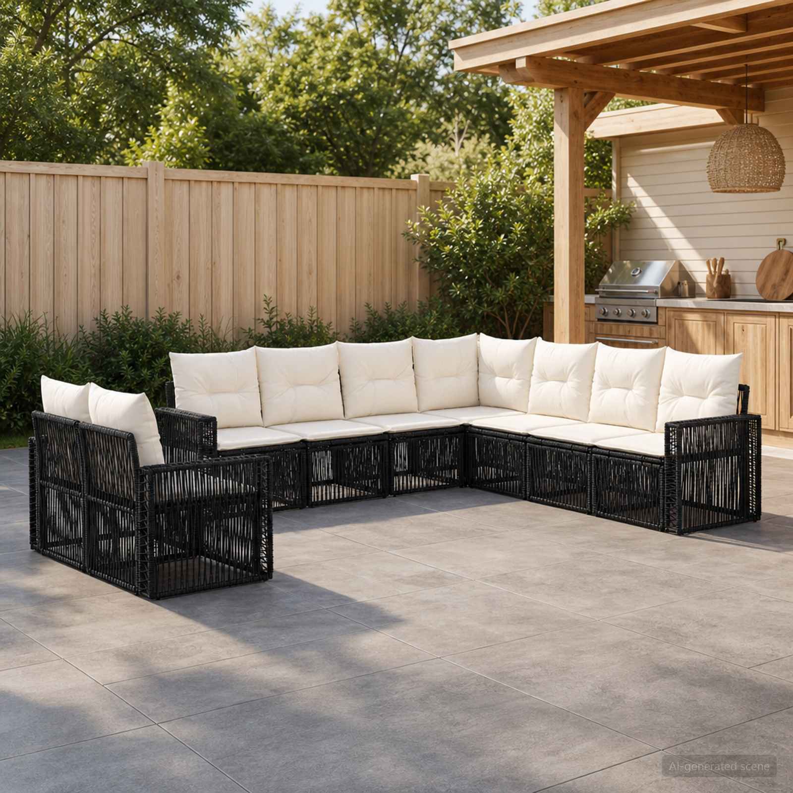Tuinbankenset 9 pcs Zwart en Cream Wit poly rattan is nu te koop bij PeponiXL, paradijselijk wonen!