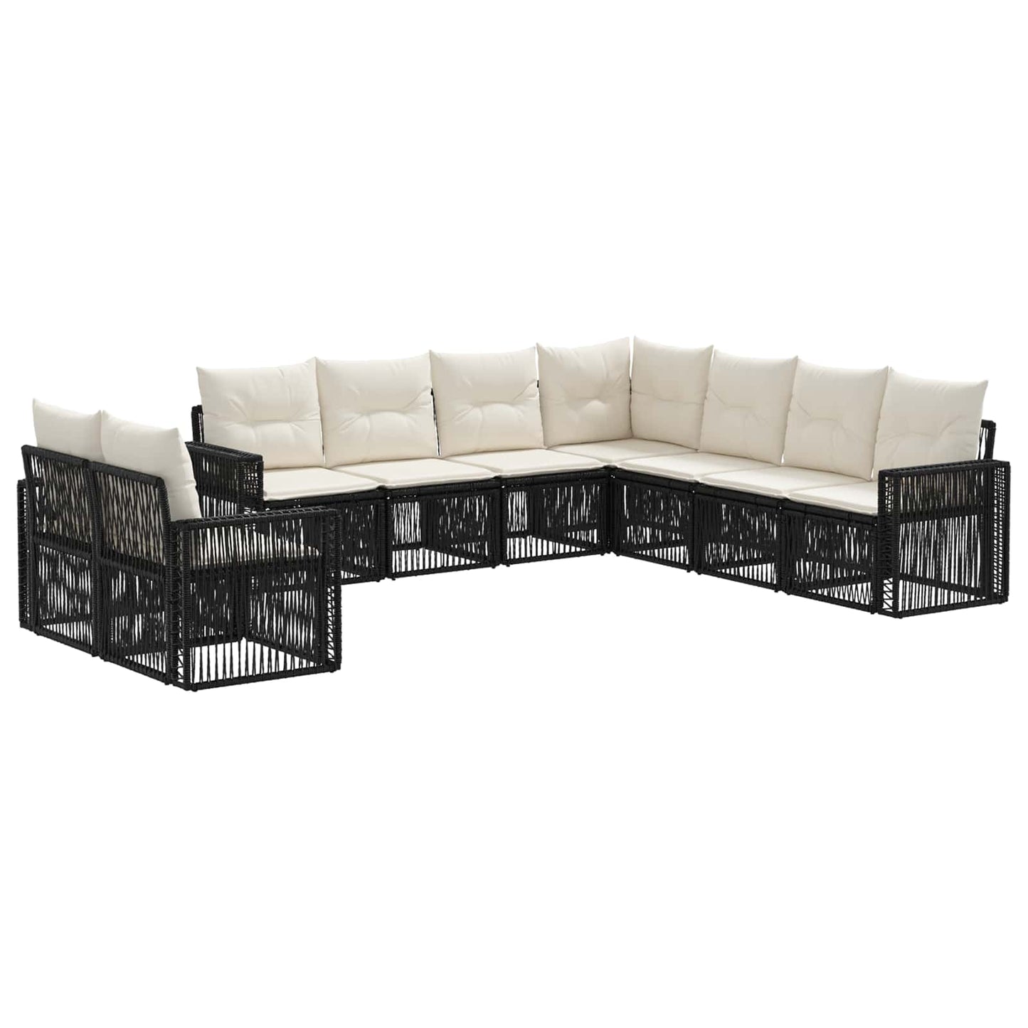 Tuinbankenset 9 pcs Zwart en Cream Wit poly rattan is nu te koop bij PeponiXL, paradijselijk wonen!