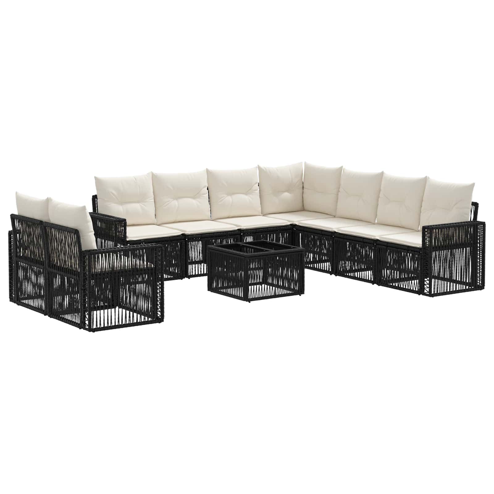 Tuinbankenset 10 pcs Zwart en Cream Wit poly rattan is nu te koop bij PeponiXL, paradijselijk wonen!