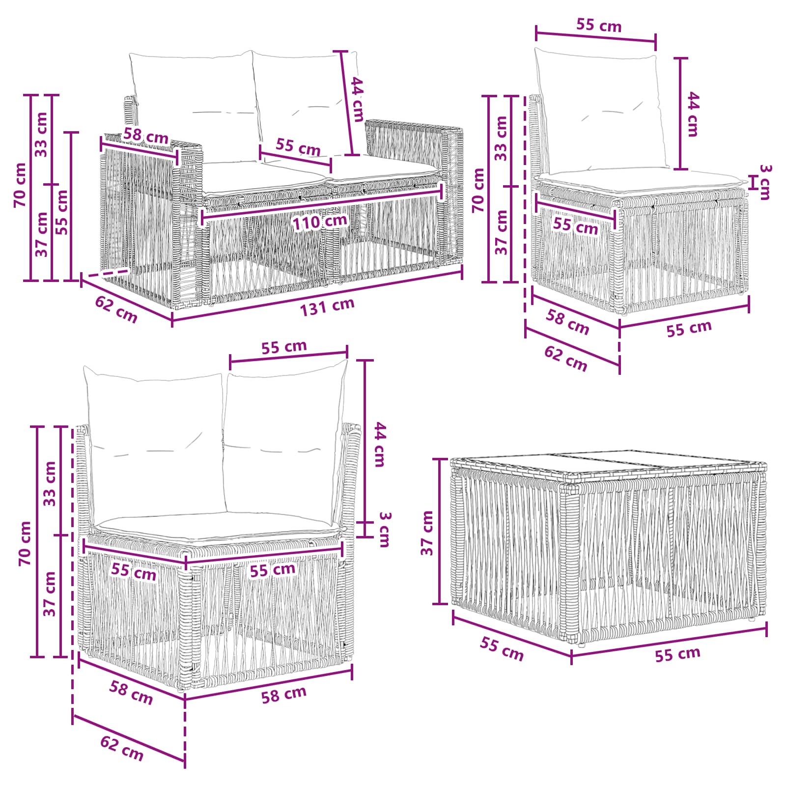 Tuinbankenset 10 pcs Grijs en Donkergrijs poly rattan is nu te koop bij PeponiXL, paradijselijk wonen!