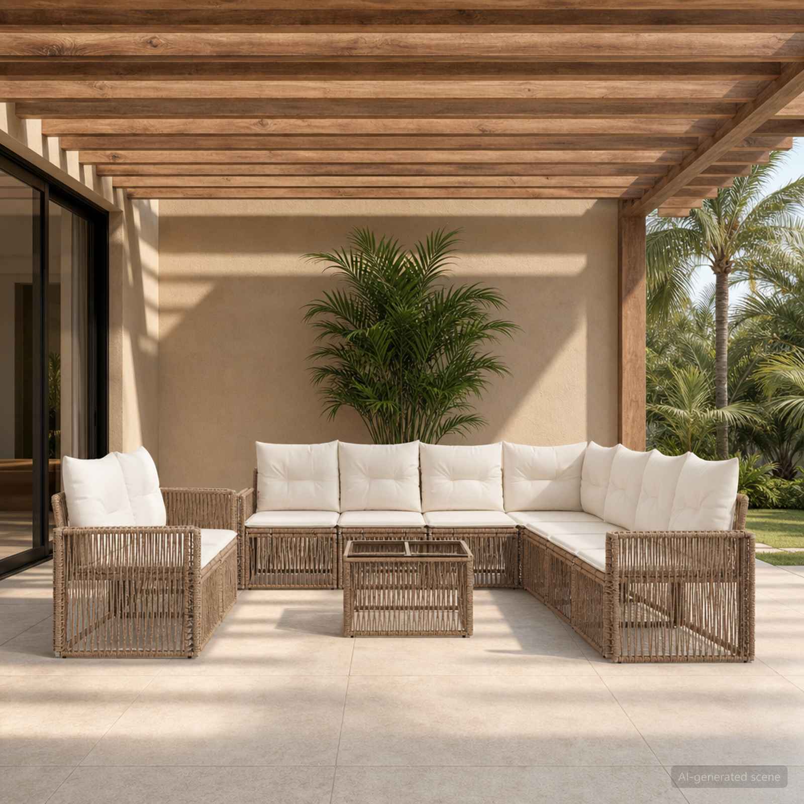 Tuinbankenset 10 pcs Beige en Crème Wit poly rattan is nu te koop bij PeponiXL, paradijselijk wonen!