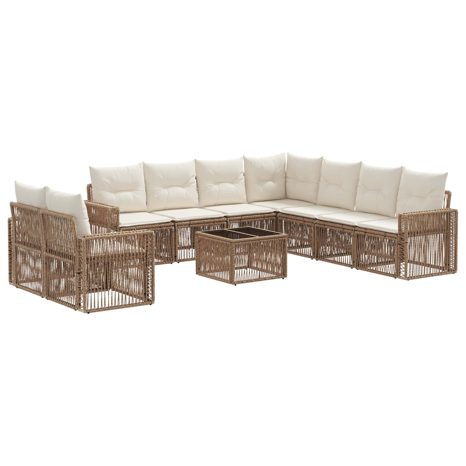Tuinbankenset 10 pcs Beige en Crème Wit poly rattan is nu te koop bij PeponiXL, paradijselijk wonen!