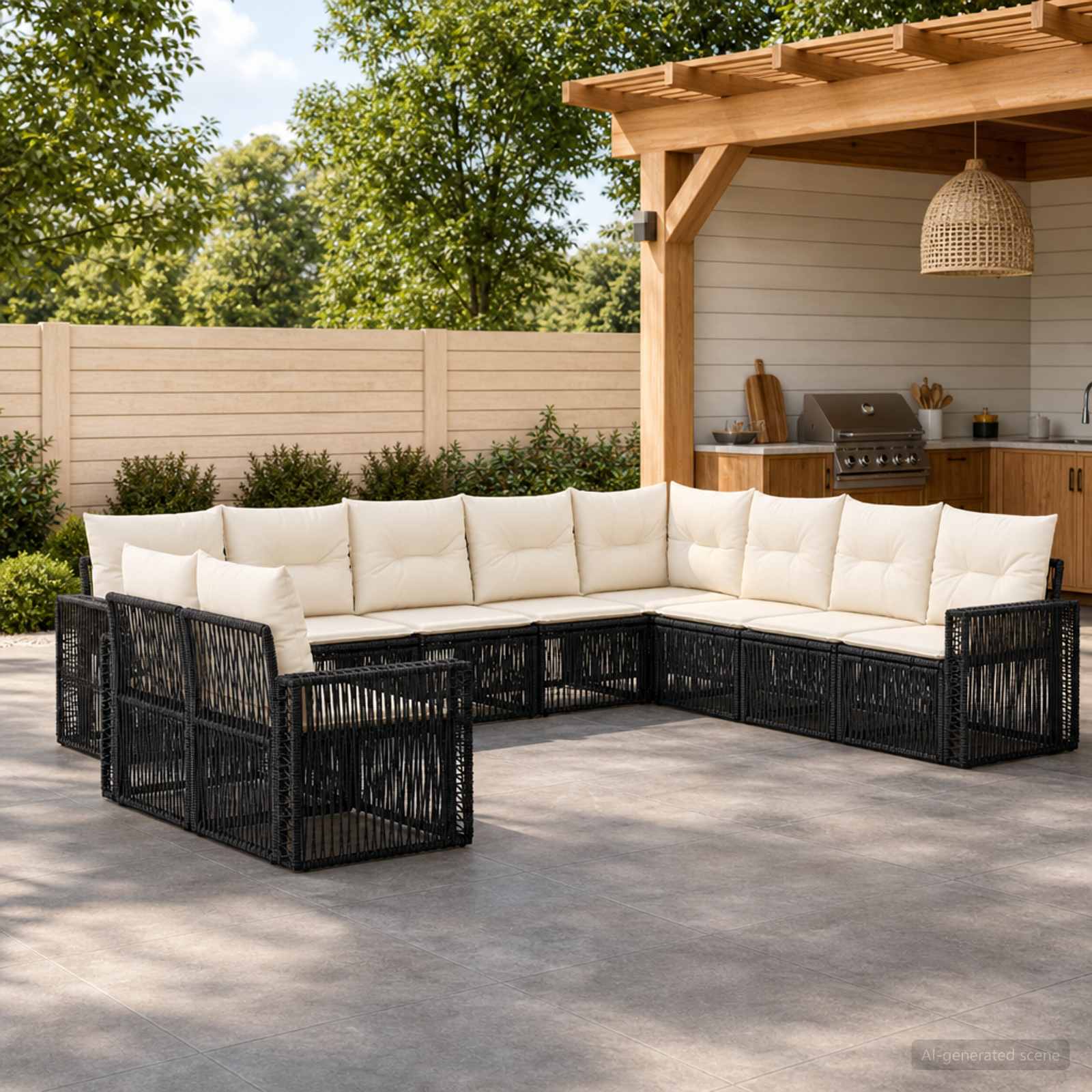 Tuinbankenset 10 pcs Zwart en Cream Wit poly rattan is nu te koop bij PeponiXL, paradijselijk wonen!