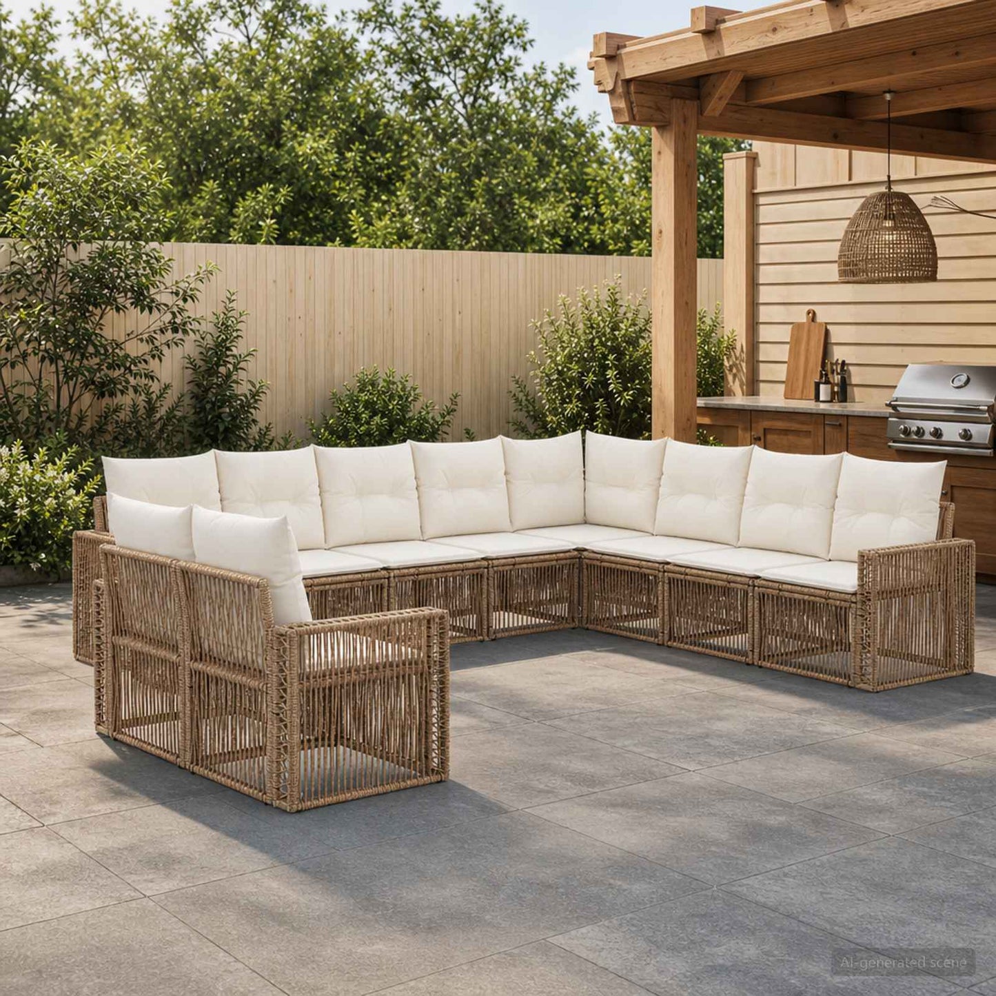 Tuinbankenset 10 pcs Beige en Crème Wit poly rattan is nu te koop bij PeponiXL, paradijselijk wonen!