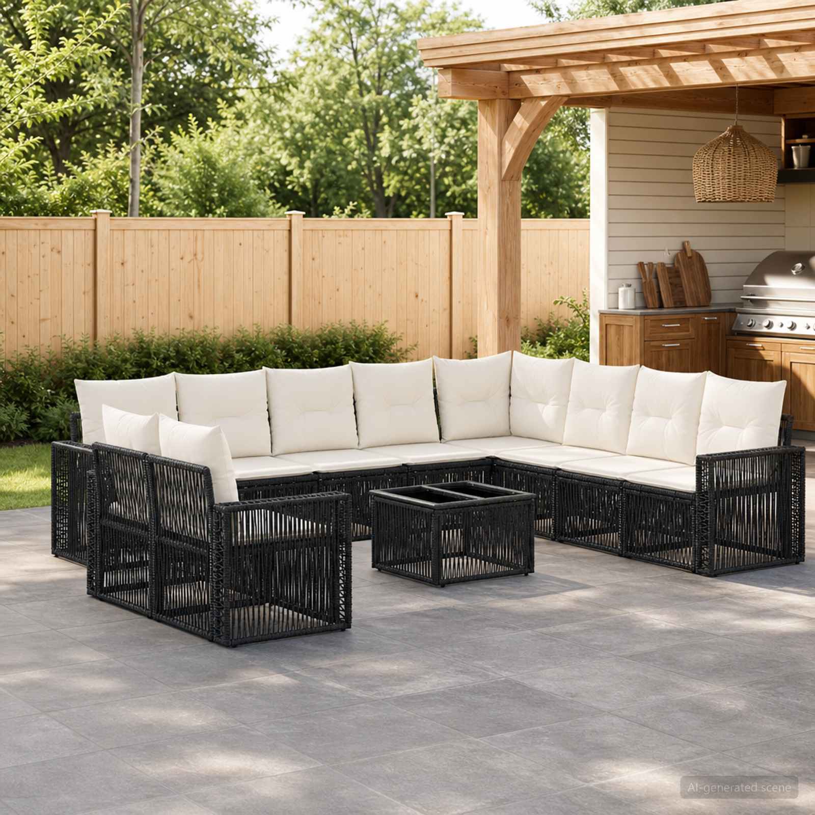 Tuinbankenset 11 pcs Zwart en Cream Wit poly rattan is nu te koop bij PeponiXL, paradijselijk wonen!