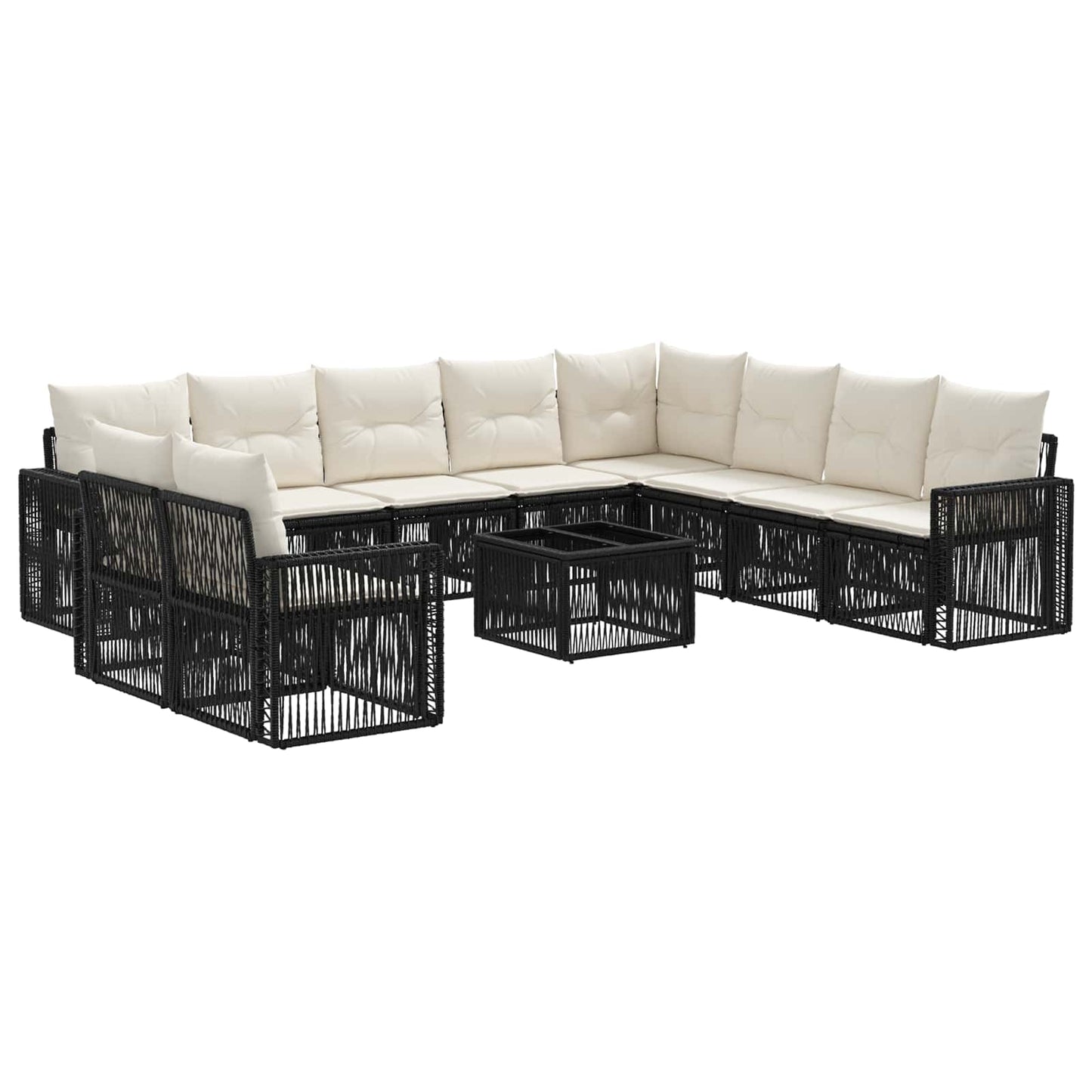 Tuinbankenset 11 pcs Zwart en Cream Wit poly rattan is nu te koop bij PeponiXL, paradijselijk wonen!
