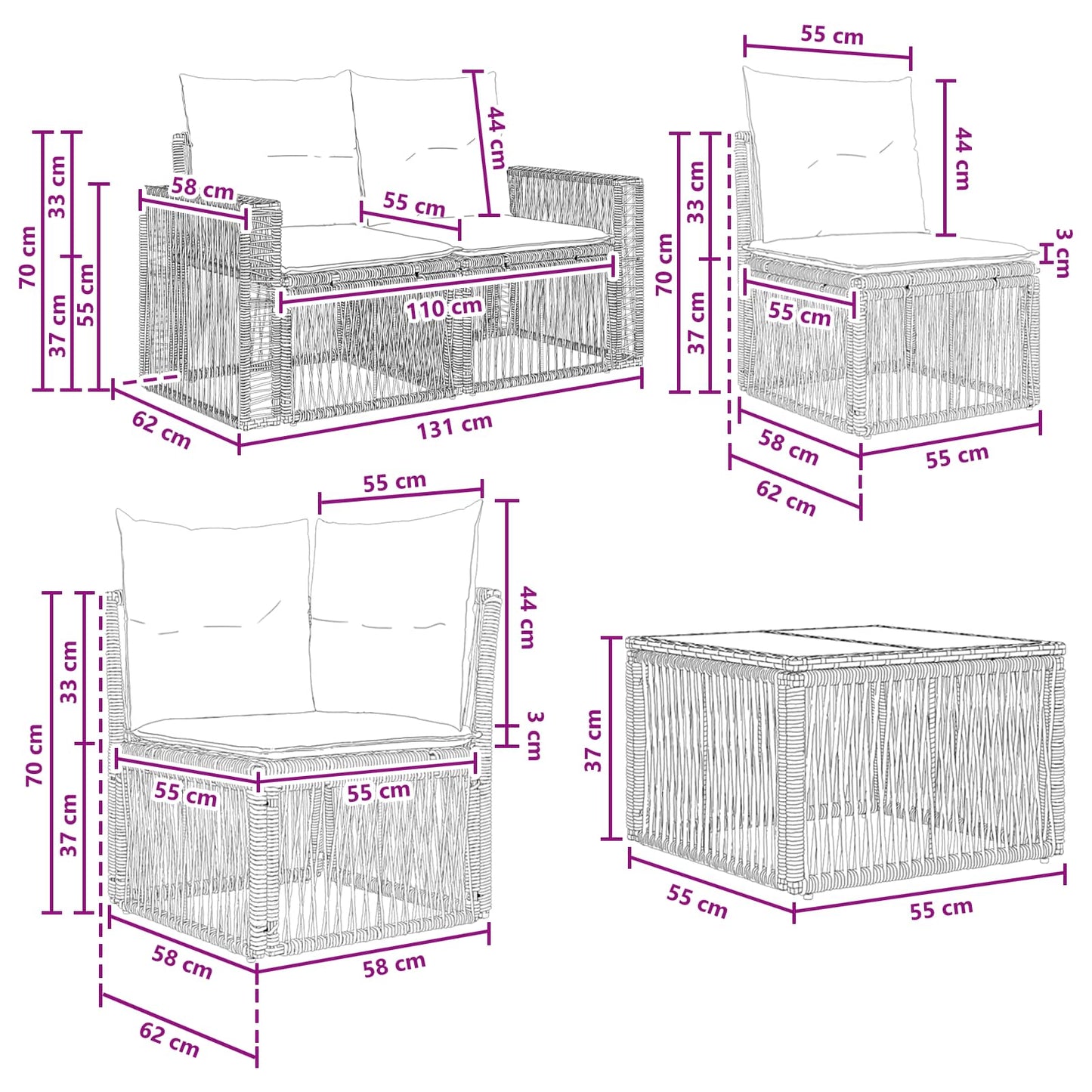 Tuinbankenset 11 pcs Zwart en Cream Wit poly rattan is nu te koop bij PeponiXL, paradijselijk wonen!