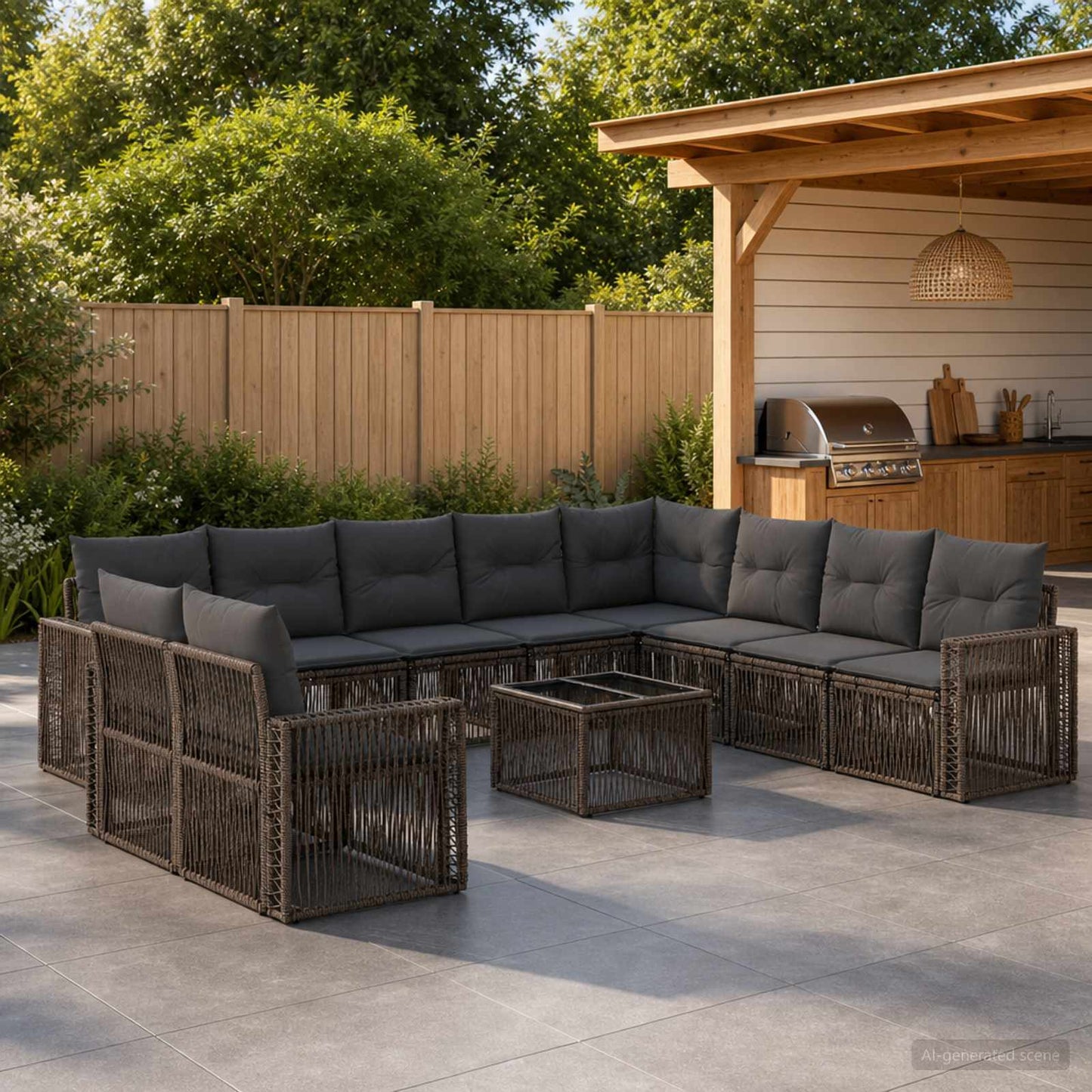 Tuinbankenset 11 pcs Grijs en Donkergrijs poly rattan is nu te koop bij PeponiXL, paradijselijk wonen!