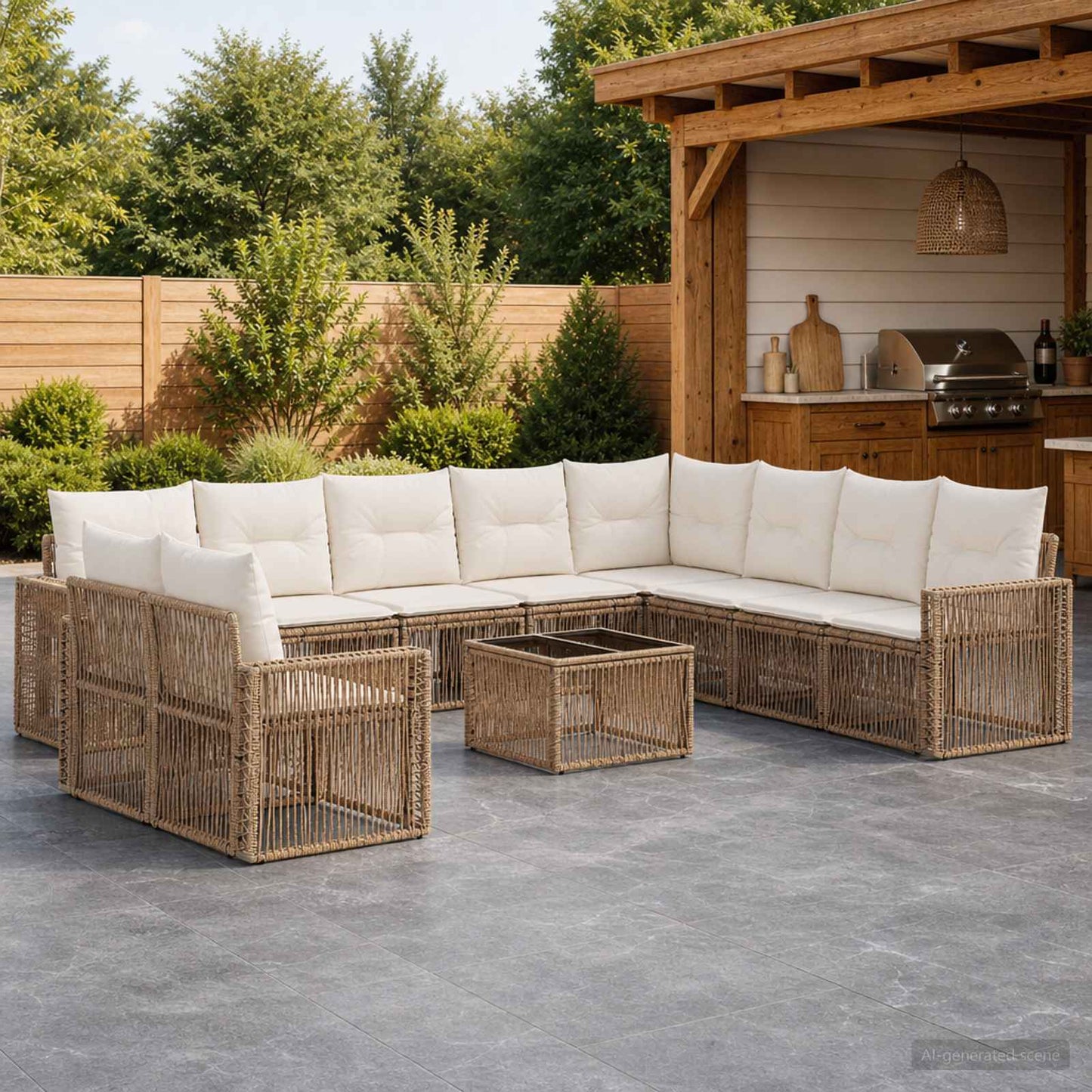 Tuinbankenset 11 pcs Beige en Crème Wit poly rattan is nu te koop bij PeponiXL, paradijselijk wonen!