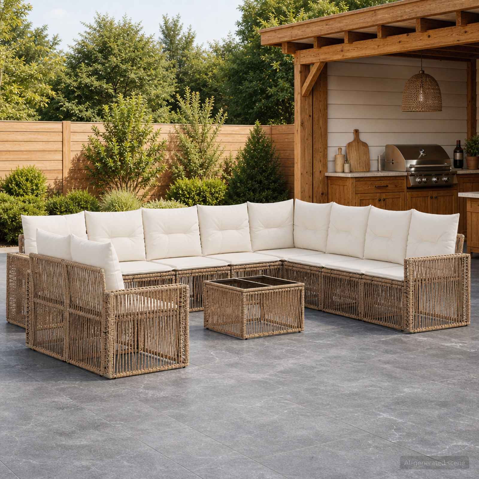 Tuinbankenset 11 pcs Beige en Crème Wit poly rattan is nu te koop bij PeponiXL, paradijselijk wonen!