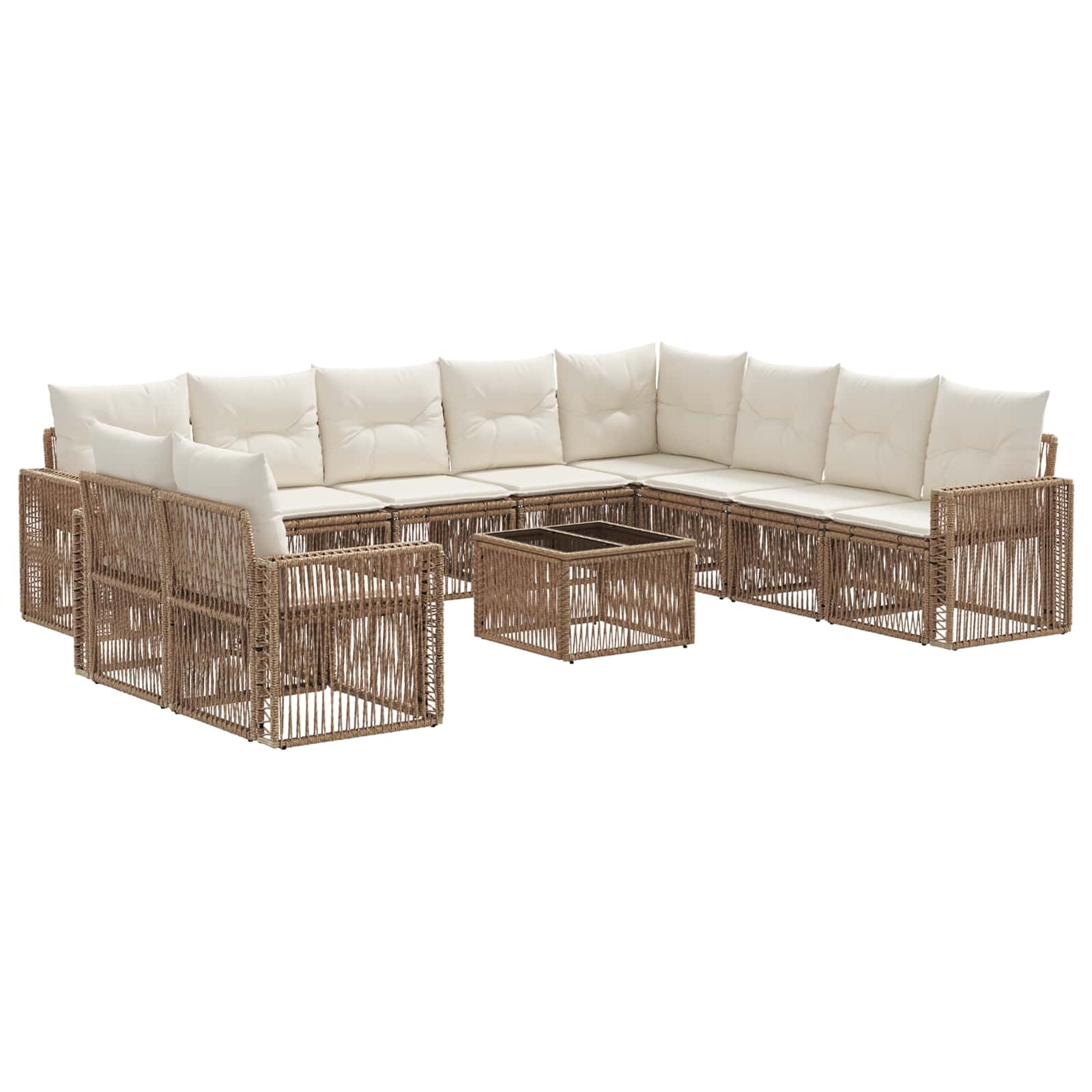 Tuinbankenset 11 pcs Beige en Crème Wit poly rattan is nu te koop bij PeponiXL, paradijselijk wonen!