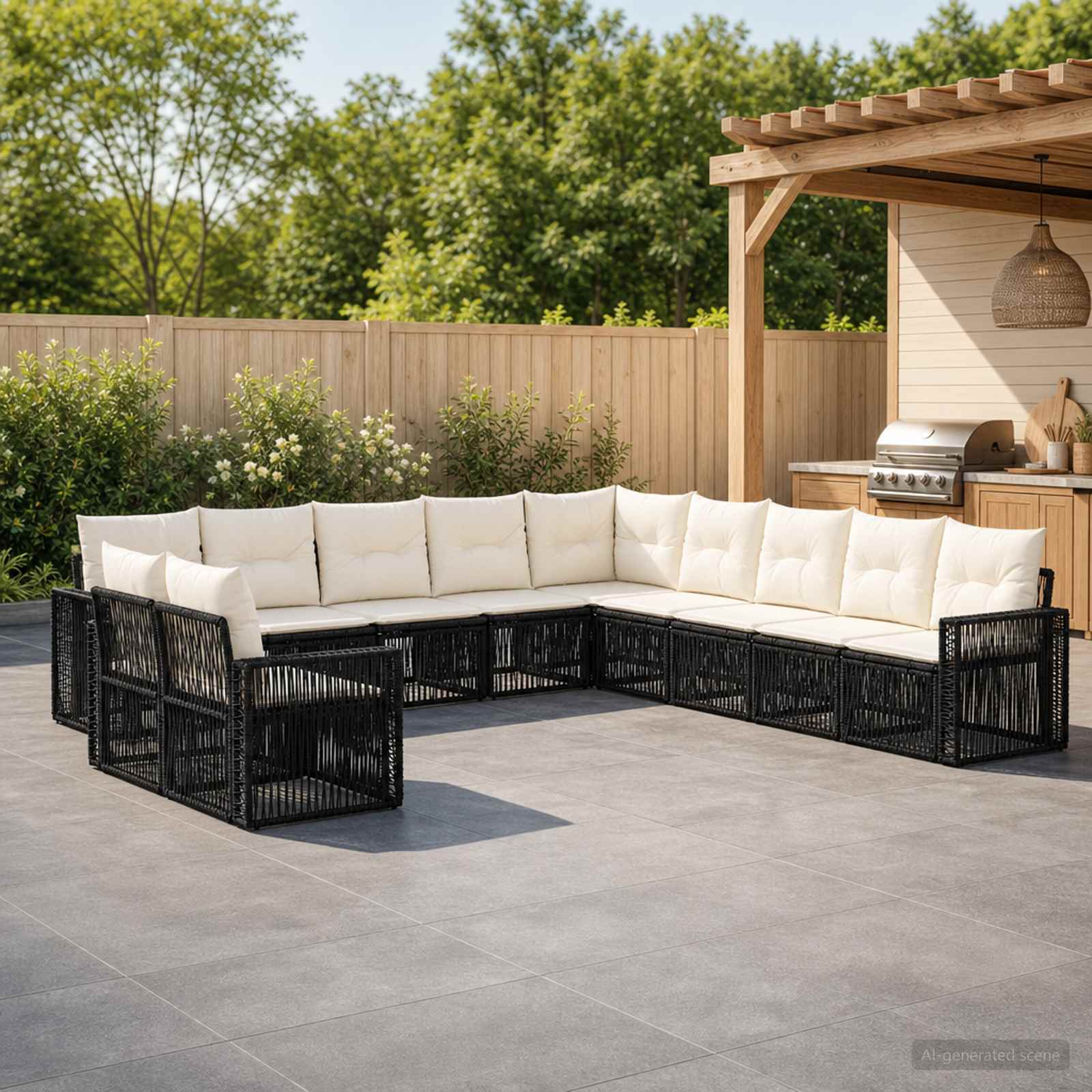 Tuinbankenset 11 pcs Zwart en Cream Wit poly rattan is nu te koop bij PeponiXL, paradijselijk wonen!