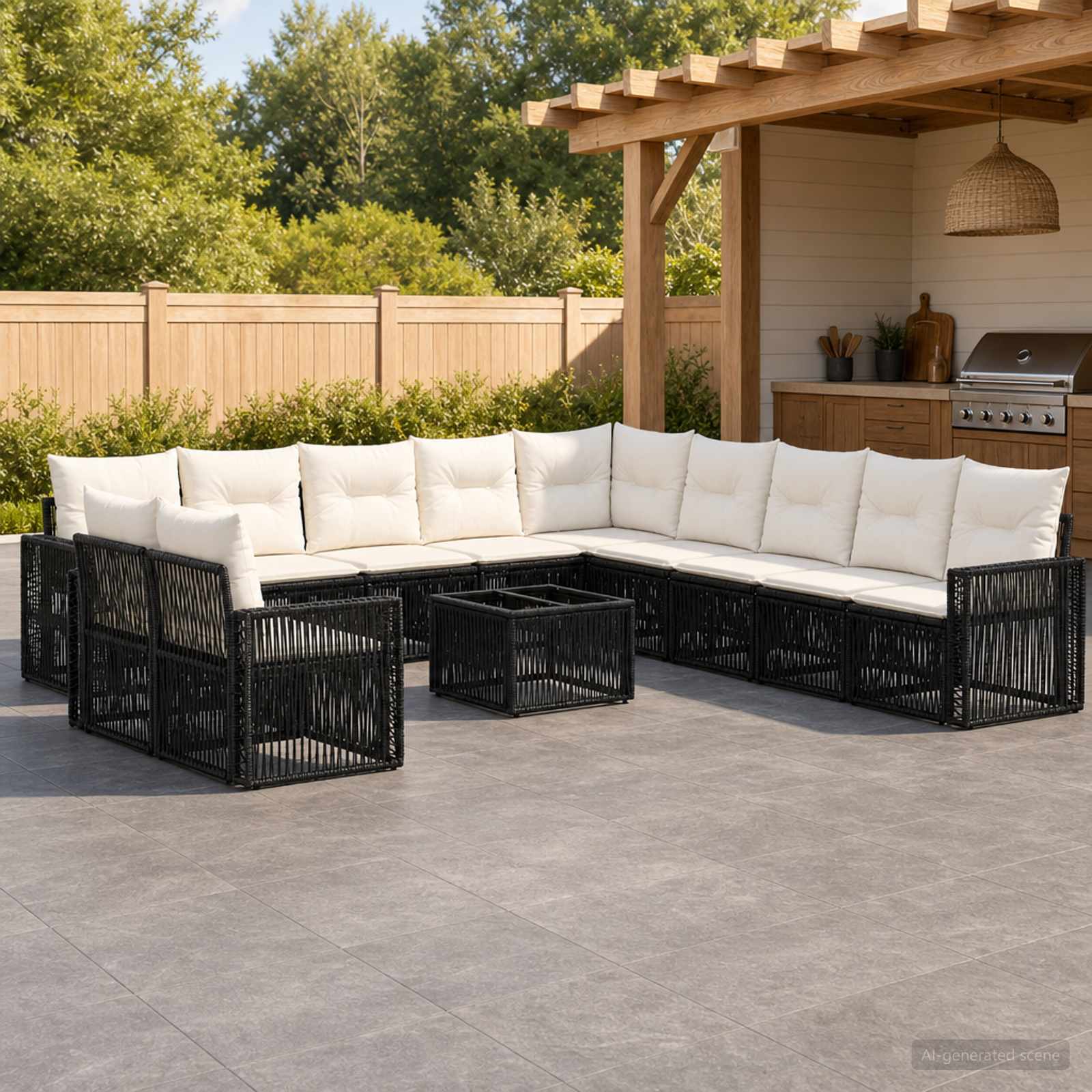Tuinbankenset 12 pcs Zwart en Cream Wit poly rattan is nu te koop bij PeponiXL, paradijselijk wonen!