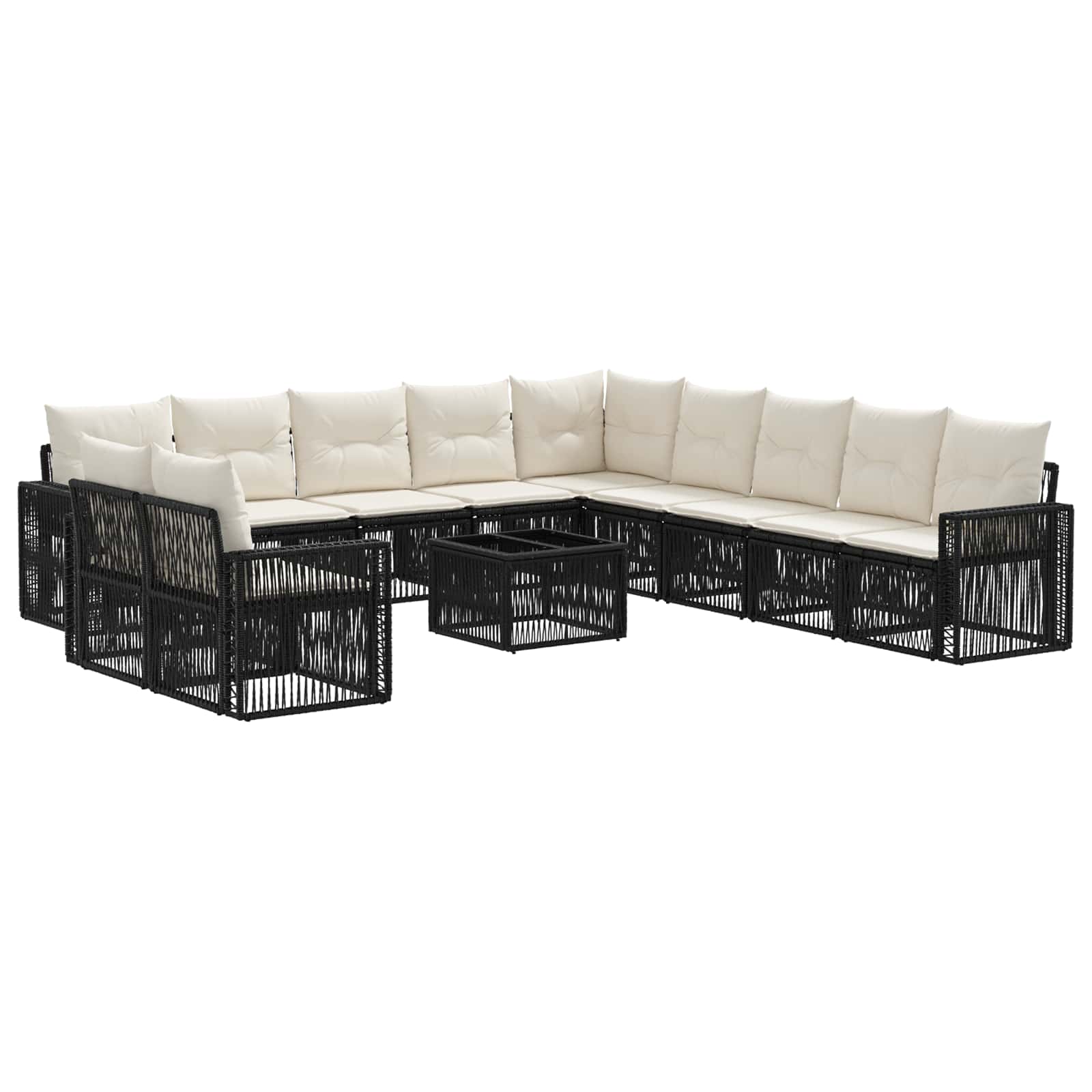 Tuinbankenset 12 pcs Zwart en Cream Wit poly rattan is nu te koop bij PeponiXL, paradijselijk wonen!