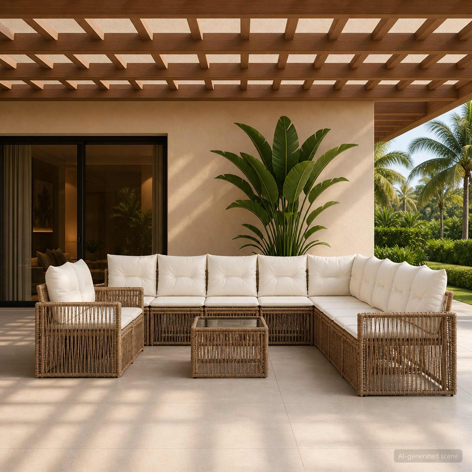 Tuinbankenset 12 pcs Beige en Crème Wit poly rattan is nu te koop bij PeponiXL, paradijselijk wonen!