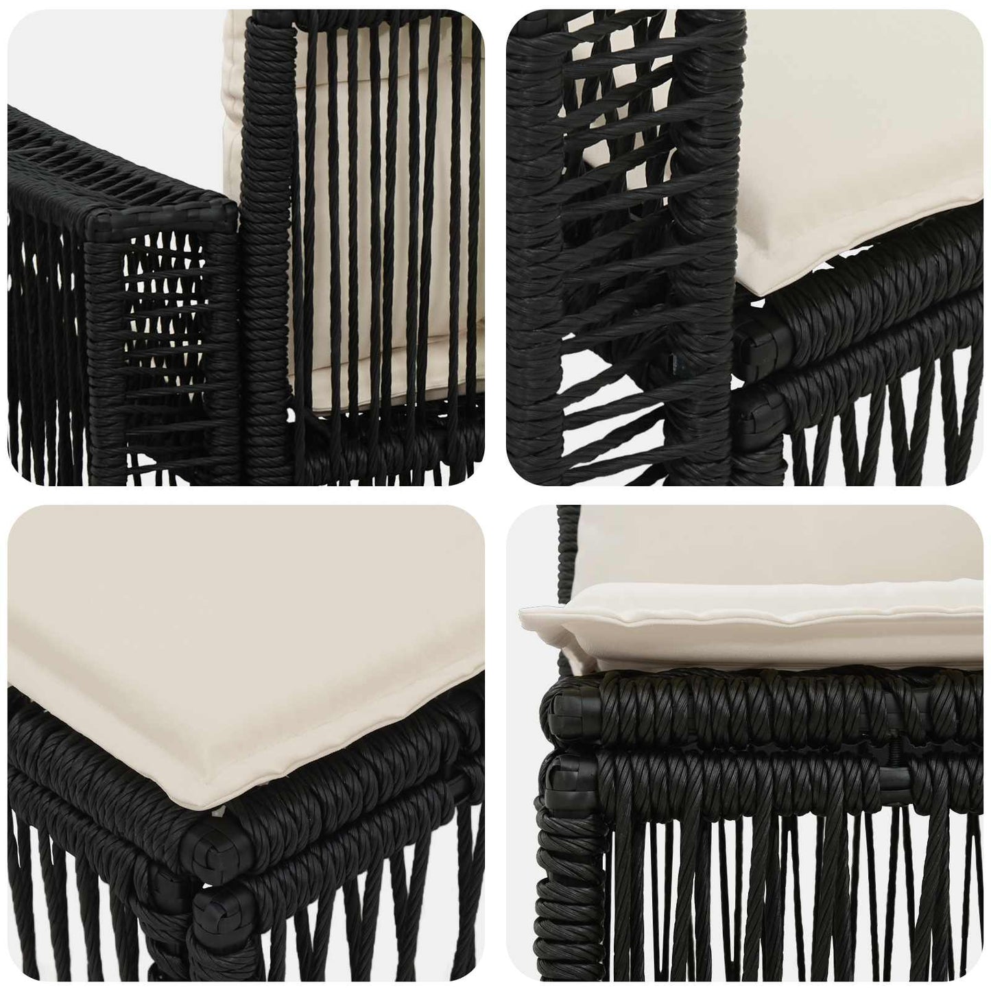Tuinbankenset 8 pcs Zwart en Cream Wit poly rattan