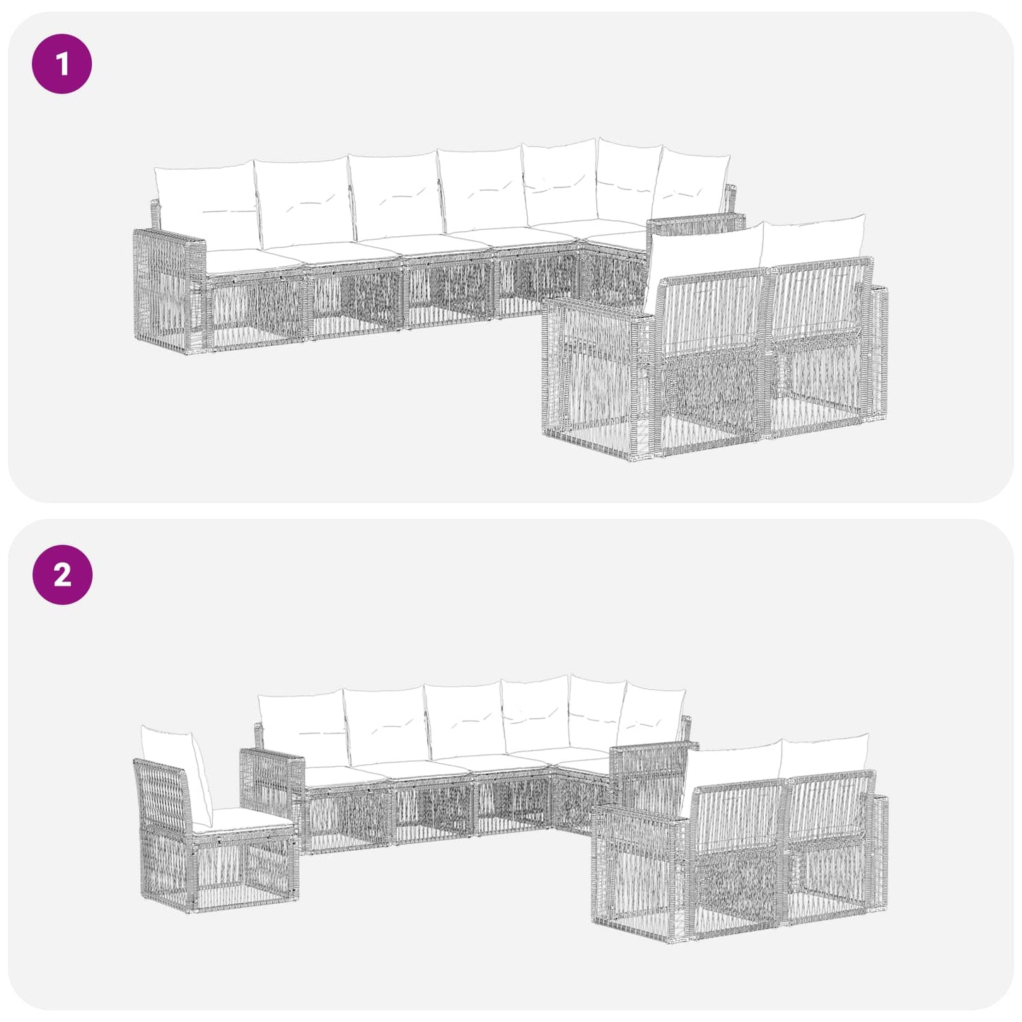 Tuinbankenset 8 pcs Grijs en Donkergrijs poly rattan