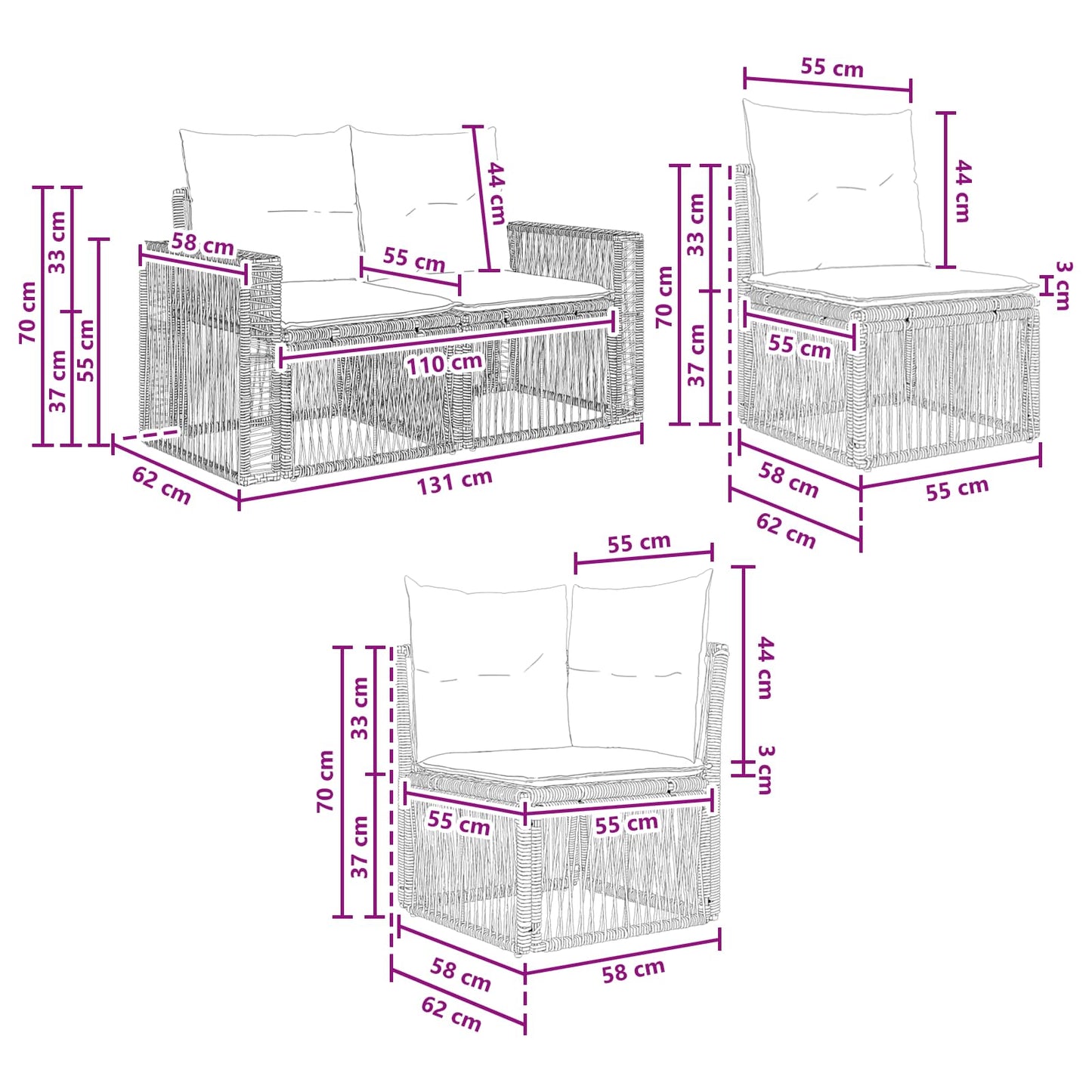 Tuinbankenset 8 pcs Beige en Crème Wit poly rattan