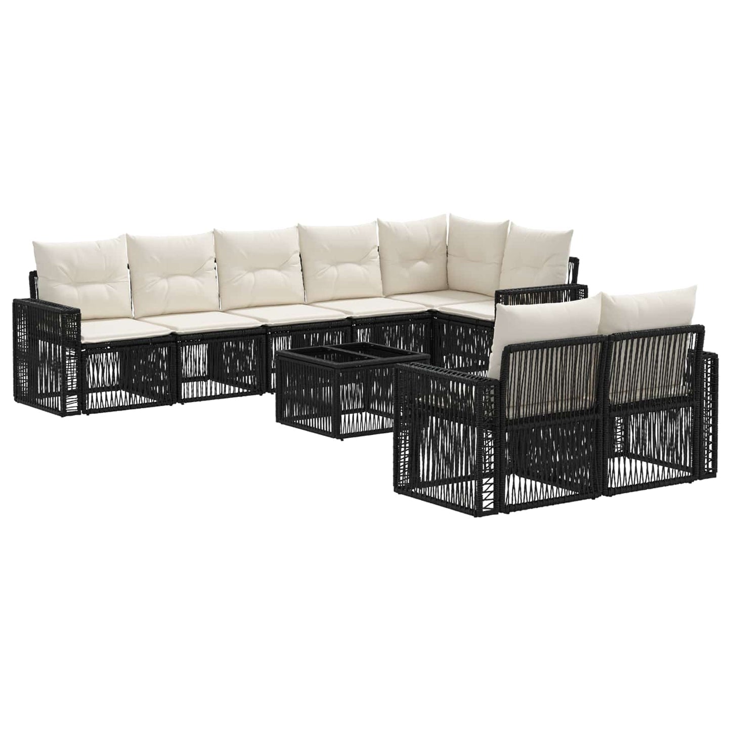 Tuinbankenset 9 pcs Zwart en Cream Wit poly rattan is nu te koop bij PeponiXL, paradijselijk wonen!