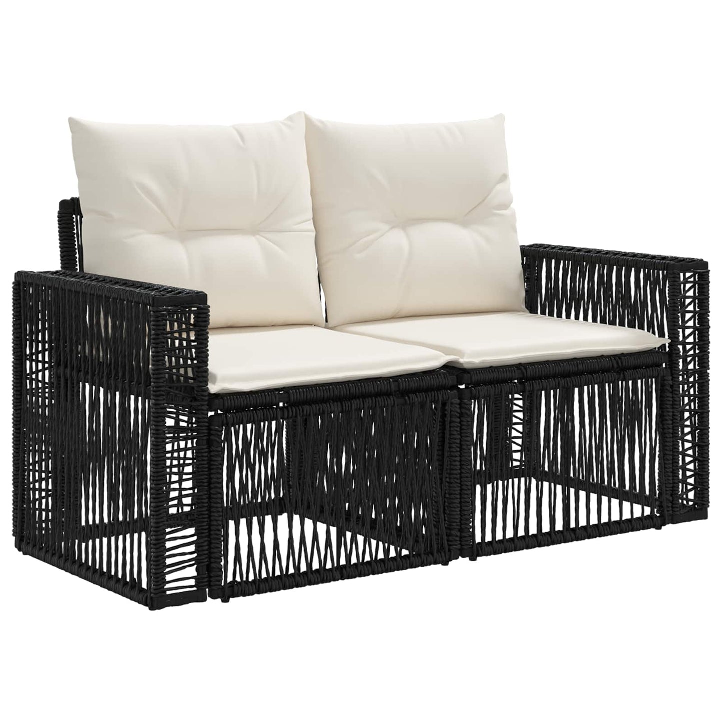 Tuinbankenset 9 pcs Zwart en Cream Wit poly rattan is nu te koop bij PeponiXL, paradijselijk wonen!