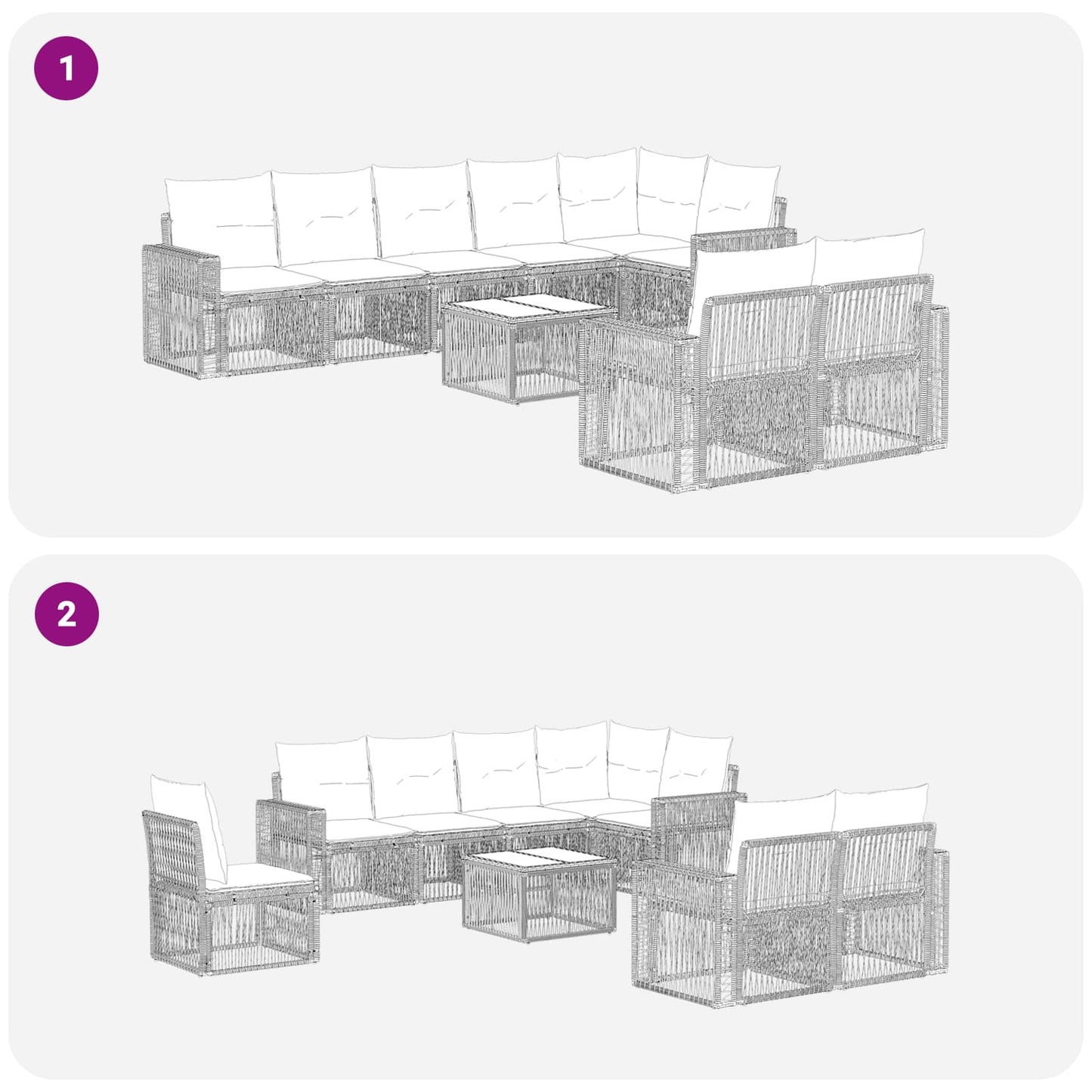 Tuinbankenset 9 pcs Zwart en Cream Wit poly rattan is nu te koop bij PeponiXL, paradijselijk wonen!