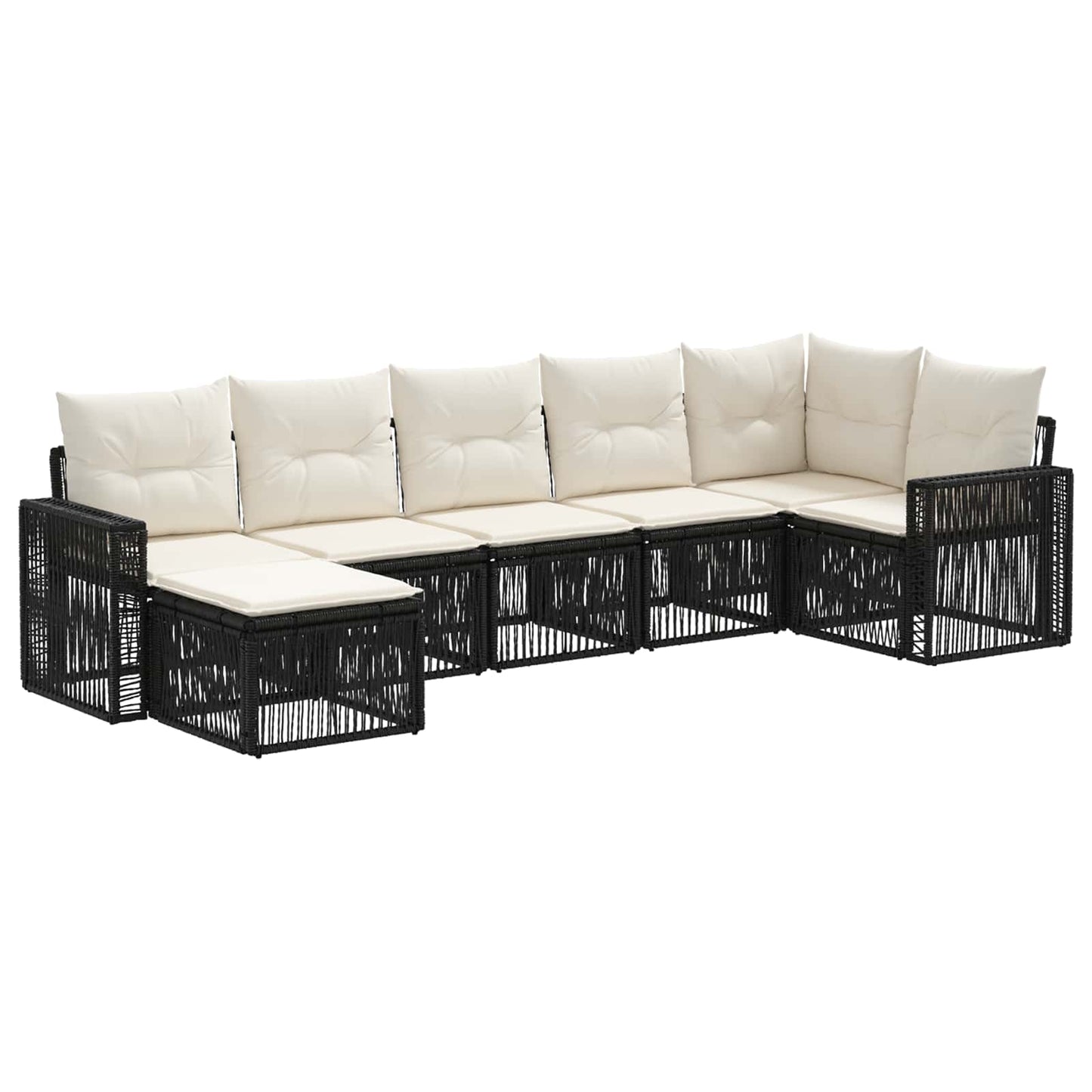Tuinbankenset 7 pcs Zwart en Cream Wit poly rattan is nu te koop bij PeponiXL, paradijselijk wonen!