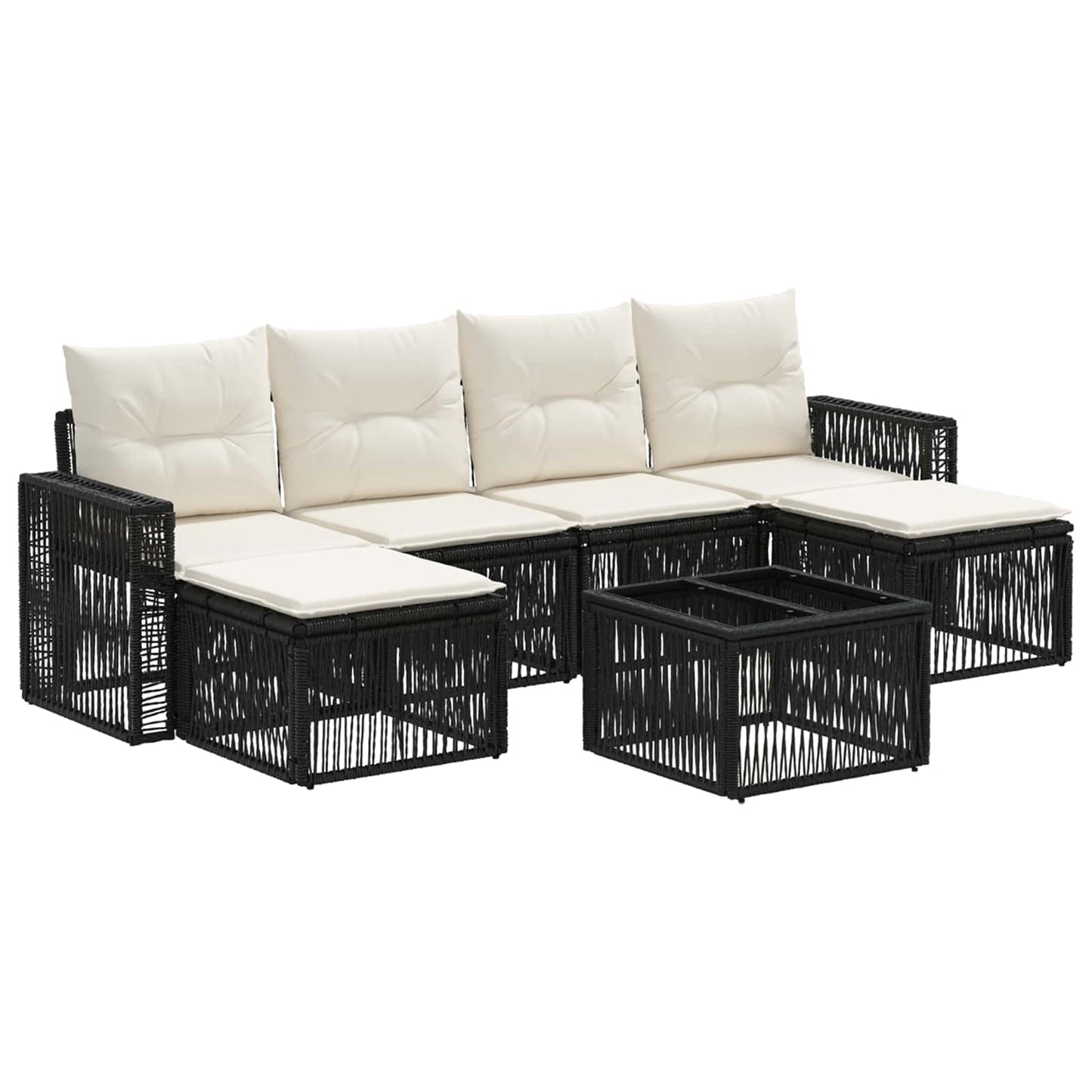 Tuinbankenset 7 pcs Zwart en Cream Wit poly rattan is nu te koop bij PeponiXL, paradijselijk wonen!