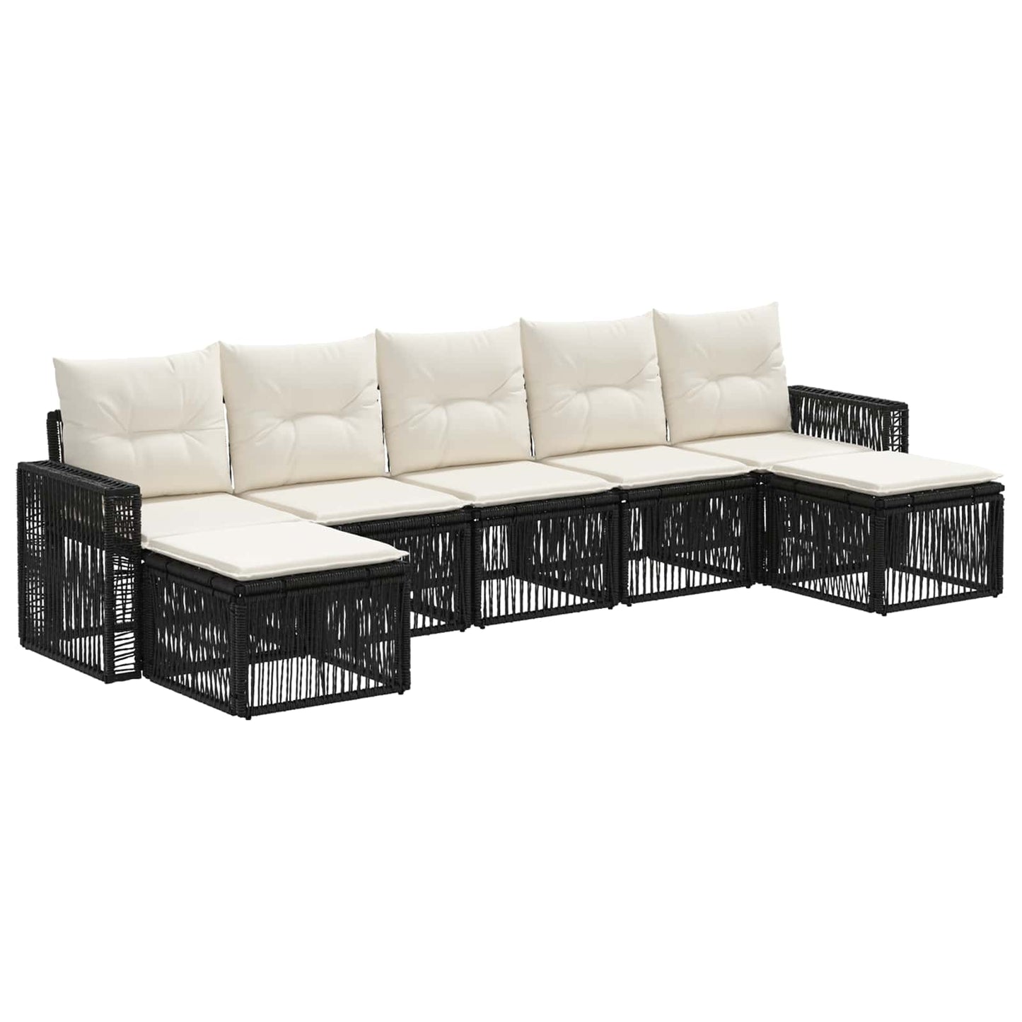 Tuinbankenset 7 pcs Zwart en Cream Wit poly rattan is nu te koop bij PeponiXL, paradijselijk wonen!