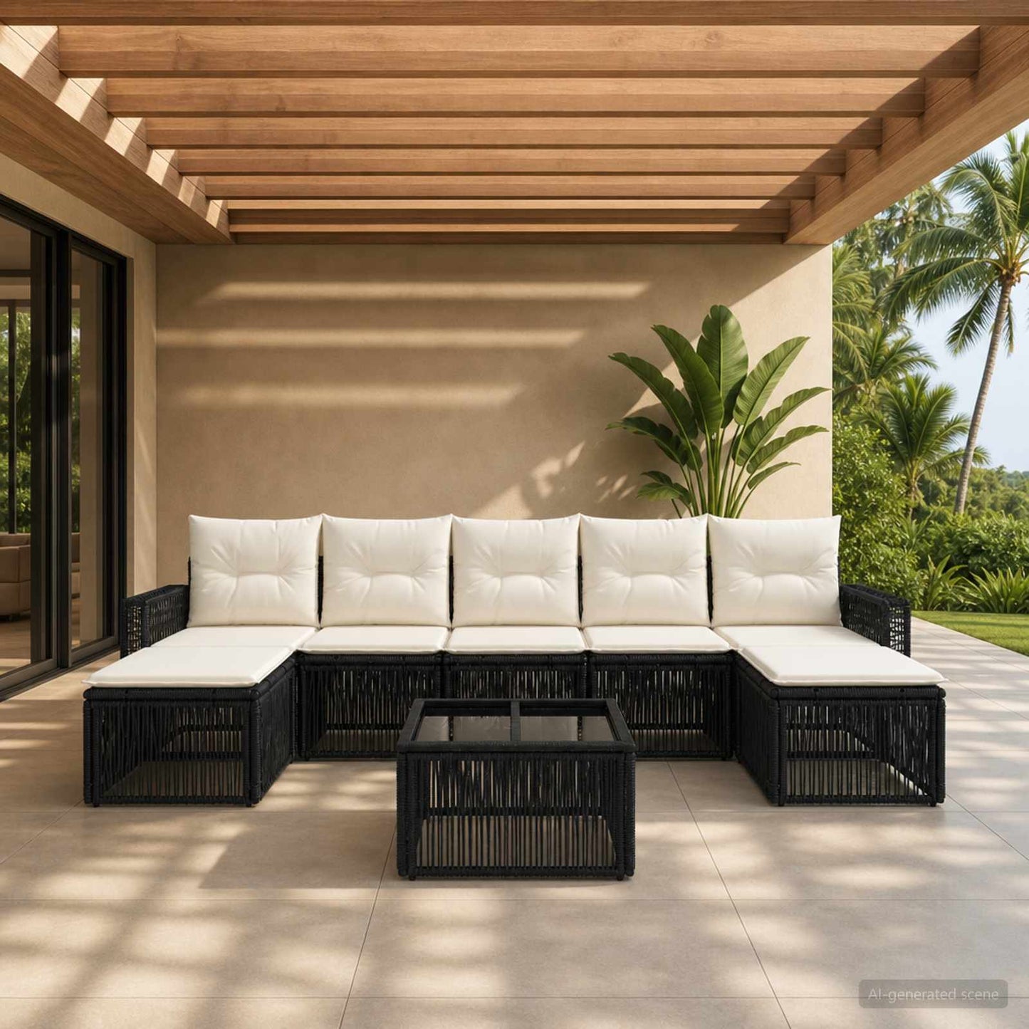 Tuinbankenset 8 pcs Zwart en Cream Wit poly rattan is nu te koop bij PeponiXL, paradijselijk wonen!