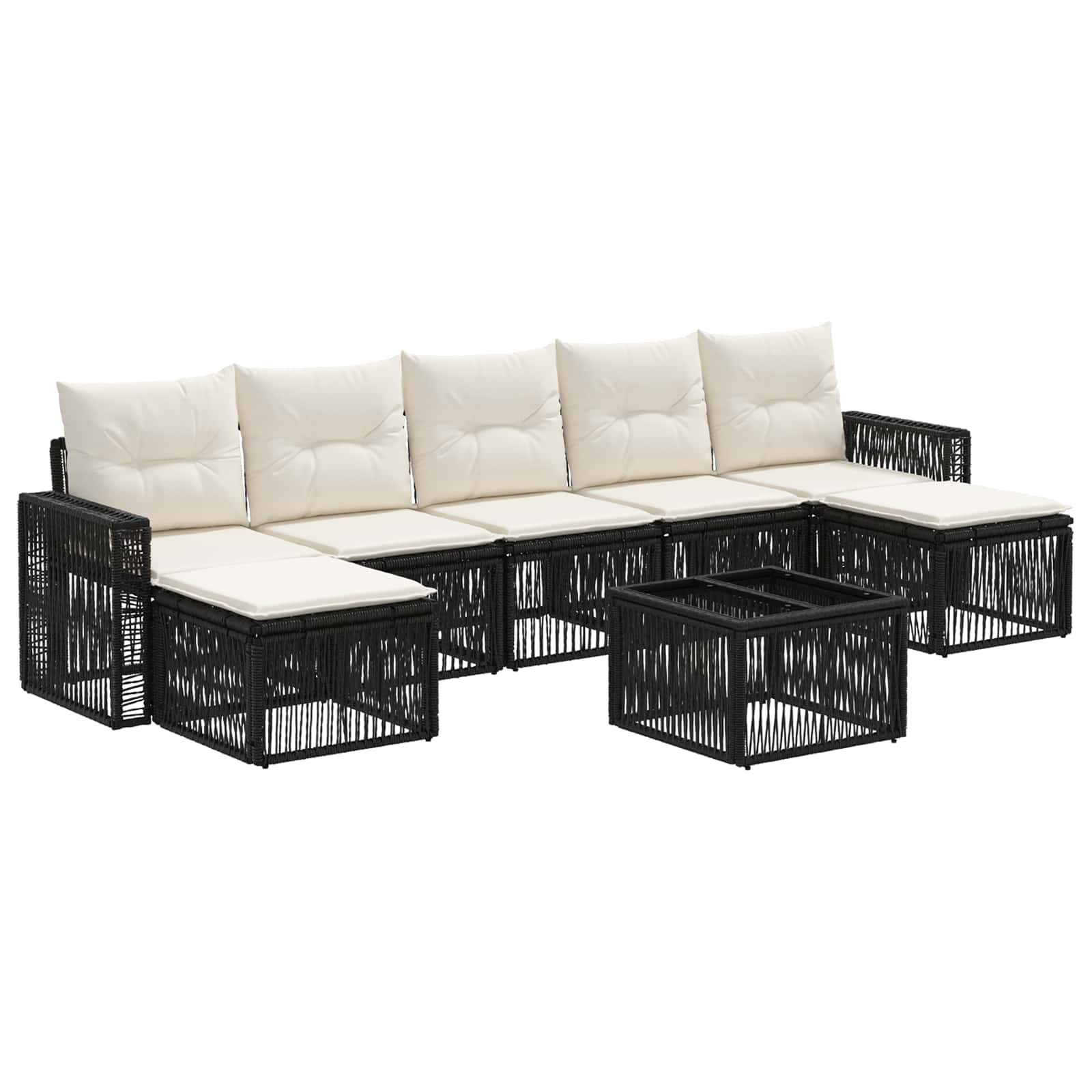 Tuinbankenset 8 pcs Zwart en Cream Wit poly rattan is nu te koop bij PeponiXL, paradijselijk wonen!