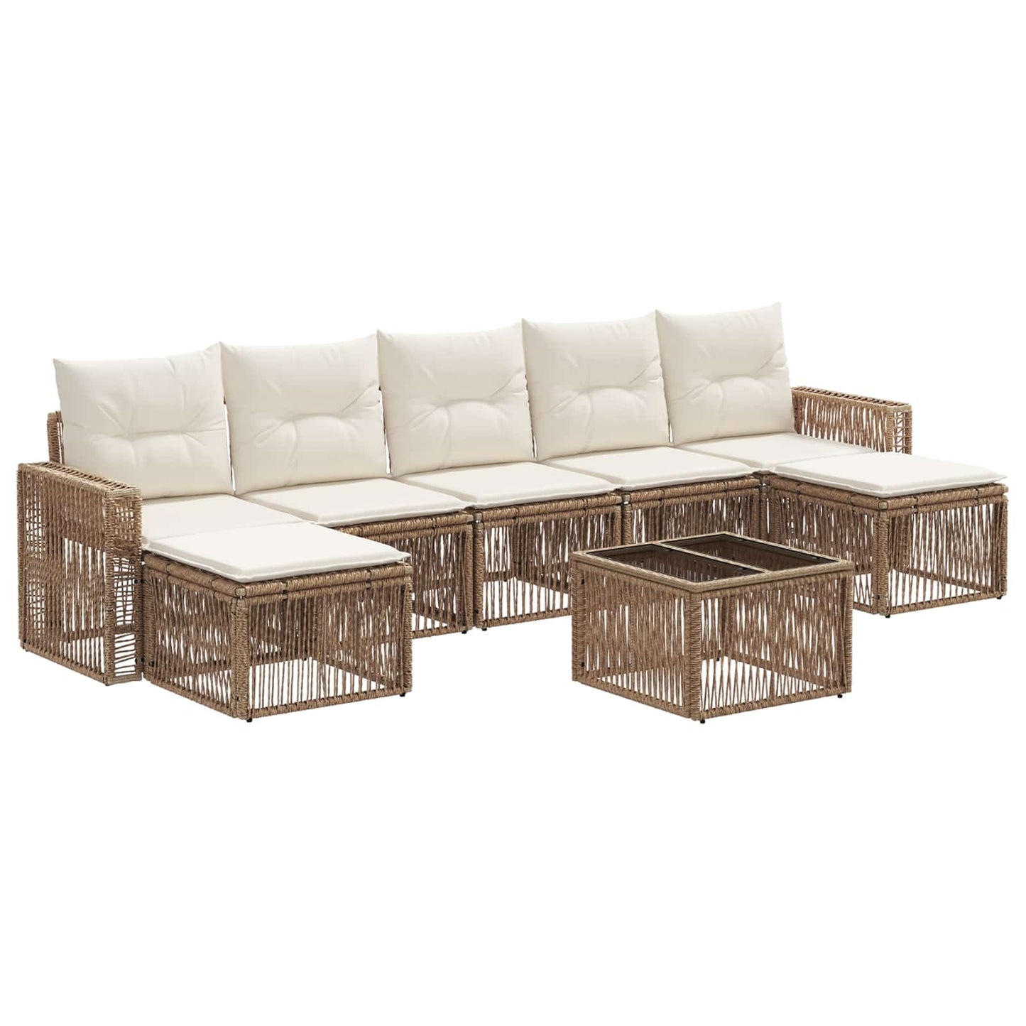 Tuinbankenset 8 pcs Beige en Crème Wit poly rattan is nu te koop bij PeponiXL, paradijselijk wonen!