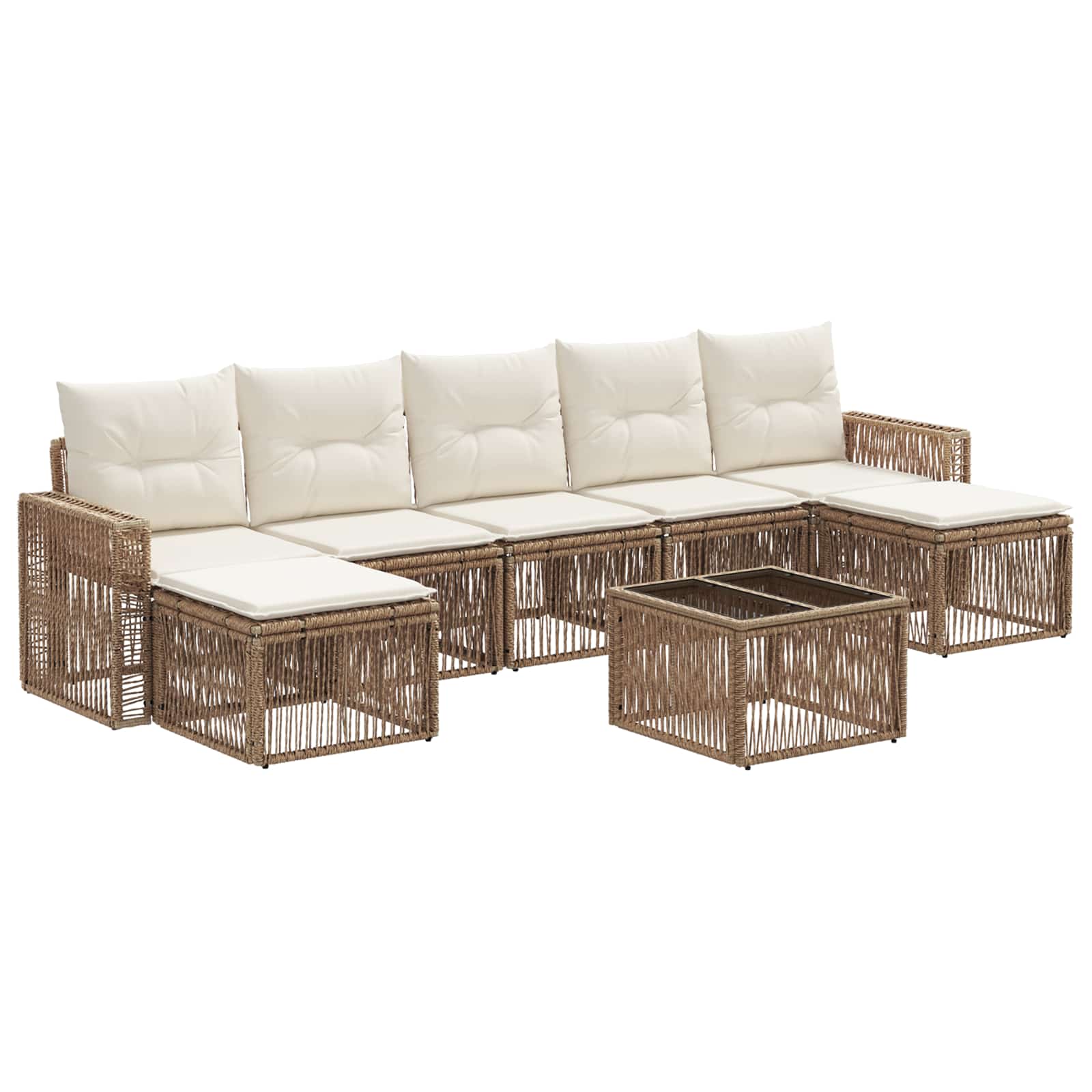 Tuinbankenset 8 pcs Beige en Crème Wit poly rattan is nu te koop bij PeponiXL, paradijselijk wonen!