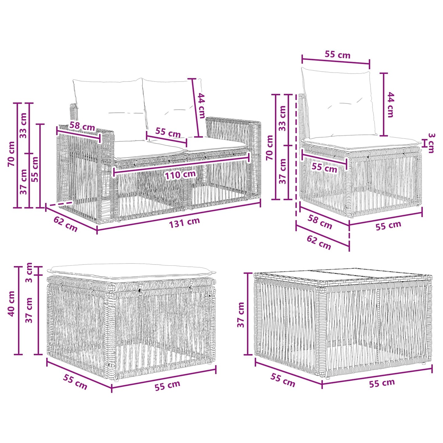 Tuinbankenset 8 pcs Beige en Crème Wit poly rattan is nu te koop bij PeponiXL, paradijselijk wonen!