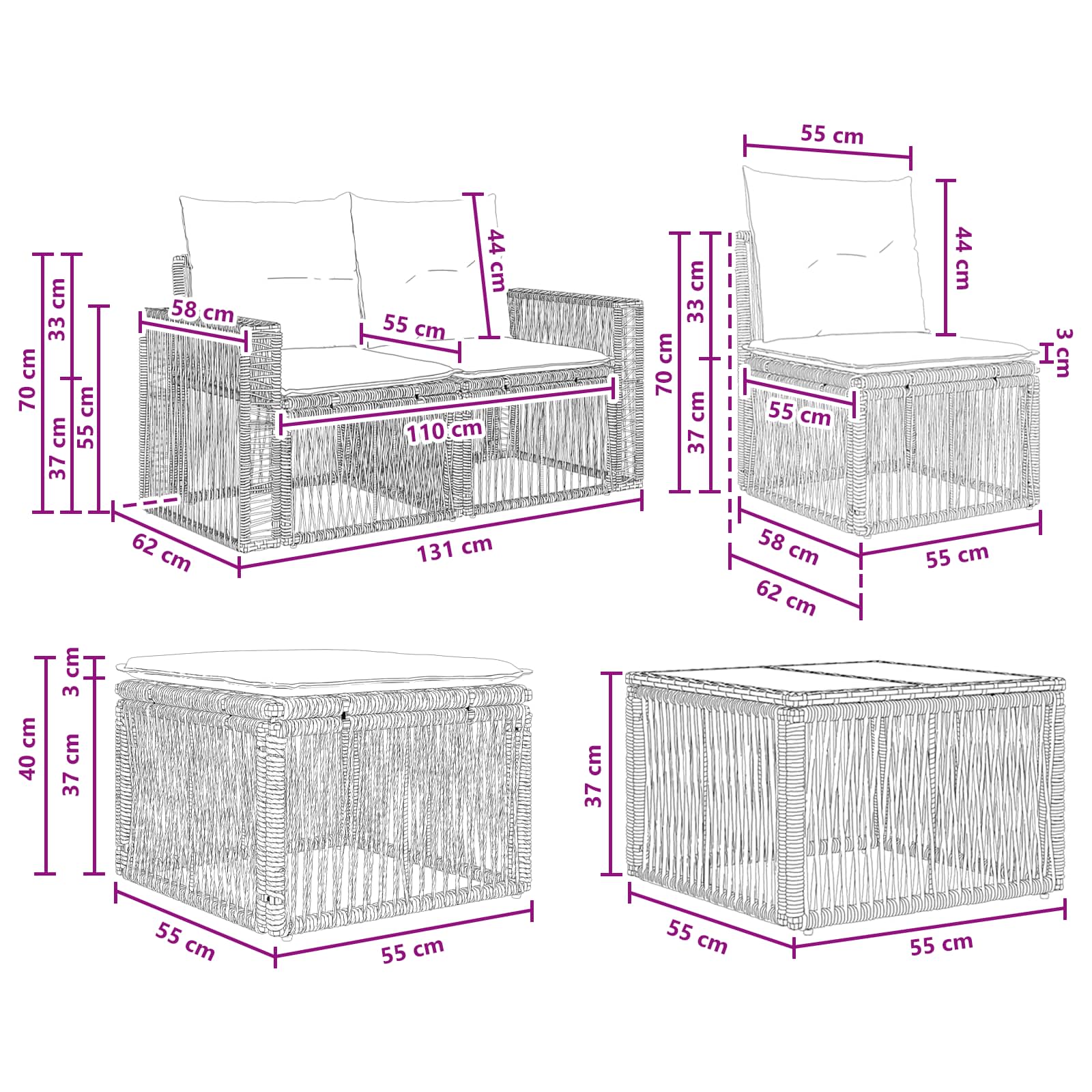 Tuinbankenset 8 pcs Beige en Crème Wit poly rattan is nu te koop bij PeponiXL, paradijselijk wonen!
