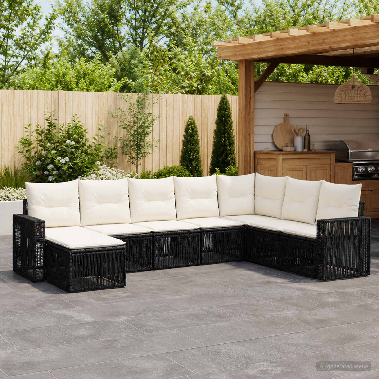Tuinbankenset 8 pcs Zwart en Cream Wit poly rattan is nu te koop bij PeponiXL, paradijselijk wonen!