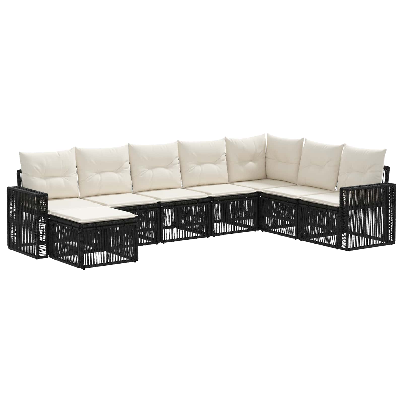 Tuinbankenset 8 pcs Zwart en Cream Wit poly rattan is nu te koop bij PeponiXL, paradijselijk wonen!