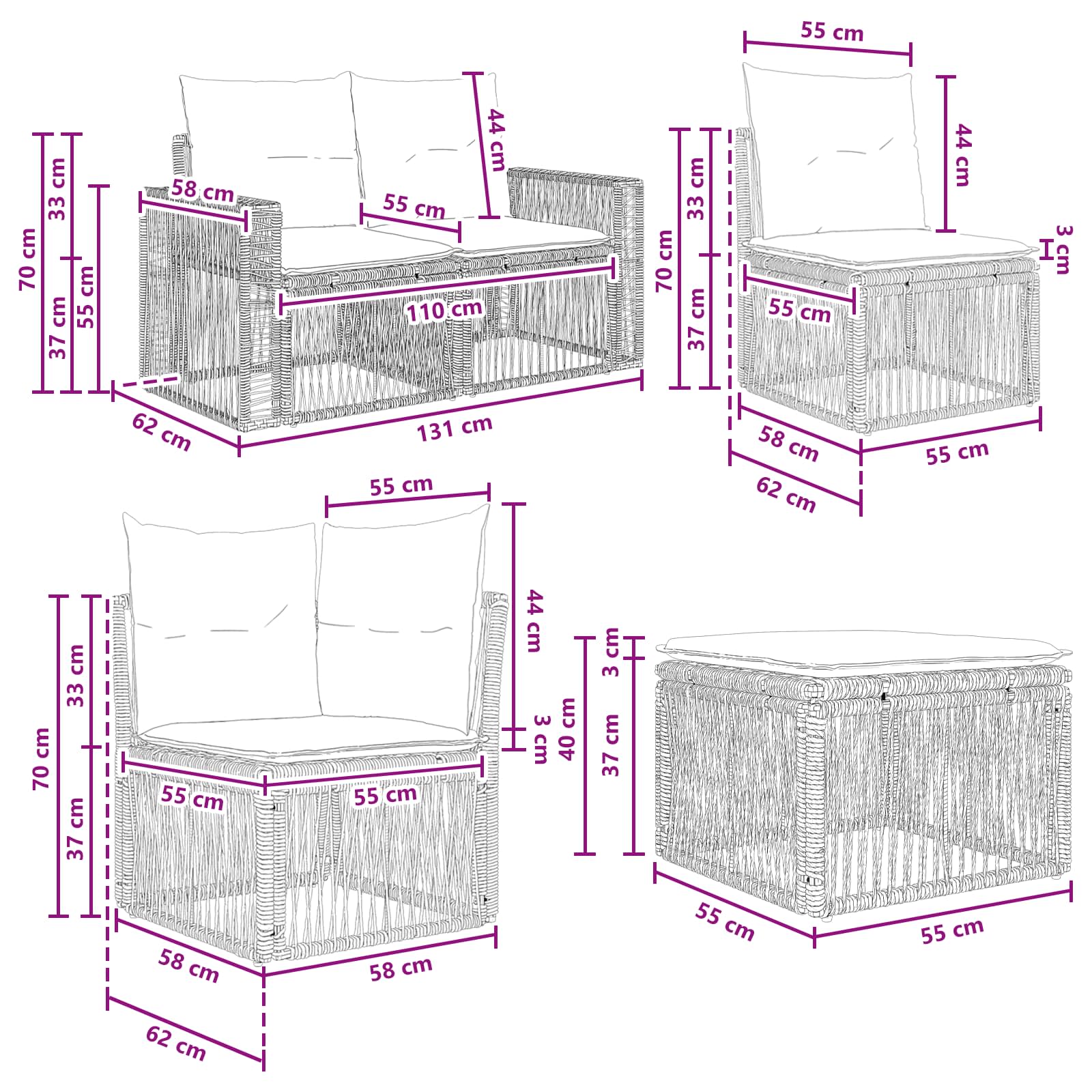 Tuinbankenset 8 pcs Zwart en Cream Wit poly rattan is nu te koop bij PeponiXL, paradijselijk wonen!