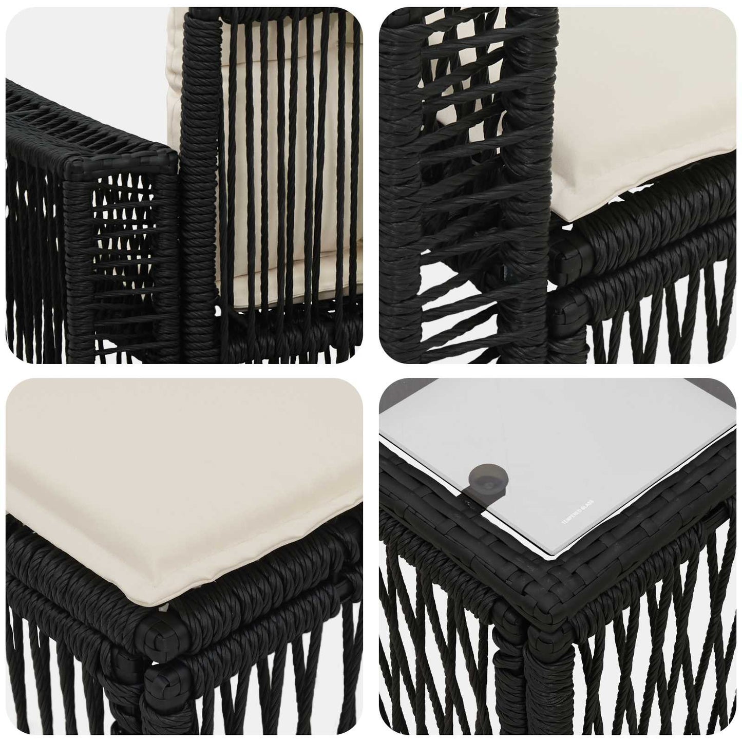 Tuinbankenset 9 pcs Zwart en Cream Wit poly rattan is nu te koop bij PeponiXL, paradijselijk wonen!