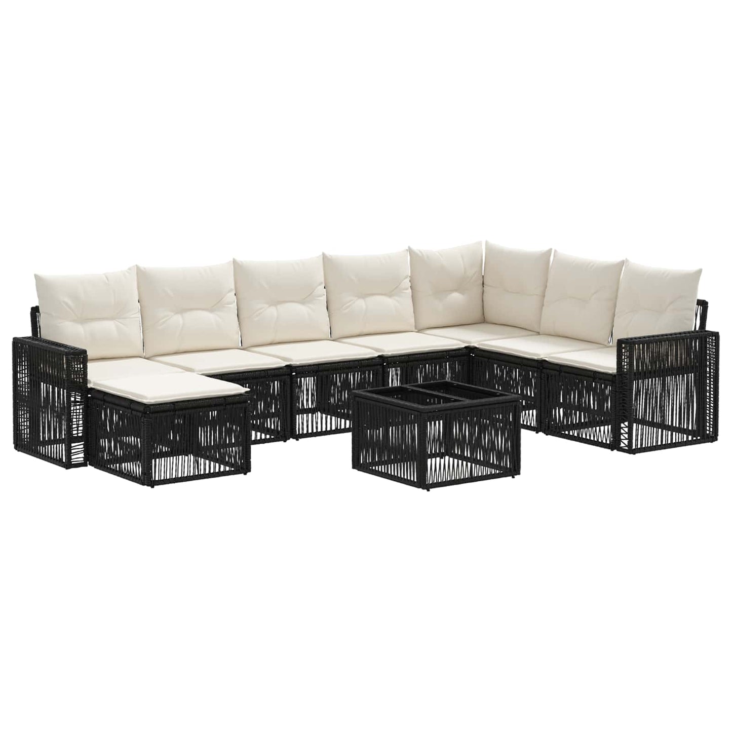 Tuinbankenset 9 pcs Zwart en Cream Wit poly rattan is nu te koop bij PeponiXL, paradijselijk wonen!
