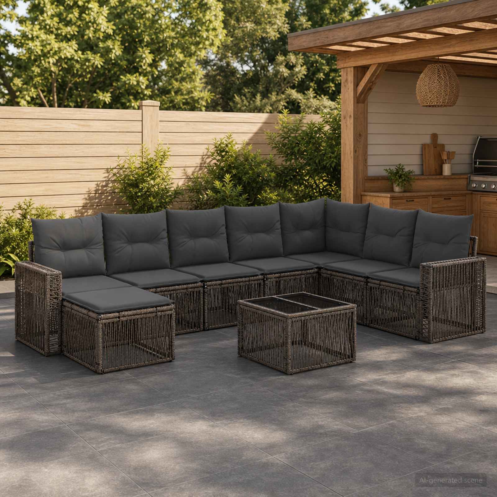 Tuinbankenset 9 pcs Grijs en Donkergrijs poly rattan is nu te koop bij PeponiXL, paradijselijk wonen!