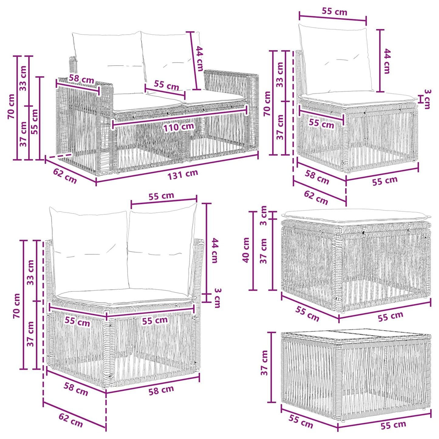 Tuinbankenset 9 pcs Grijs en Donkergrijs poly rattan is nu te koop bij PeponiXL, paradijselijk wonen!
