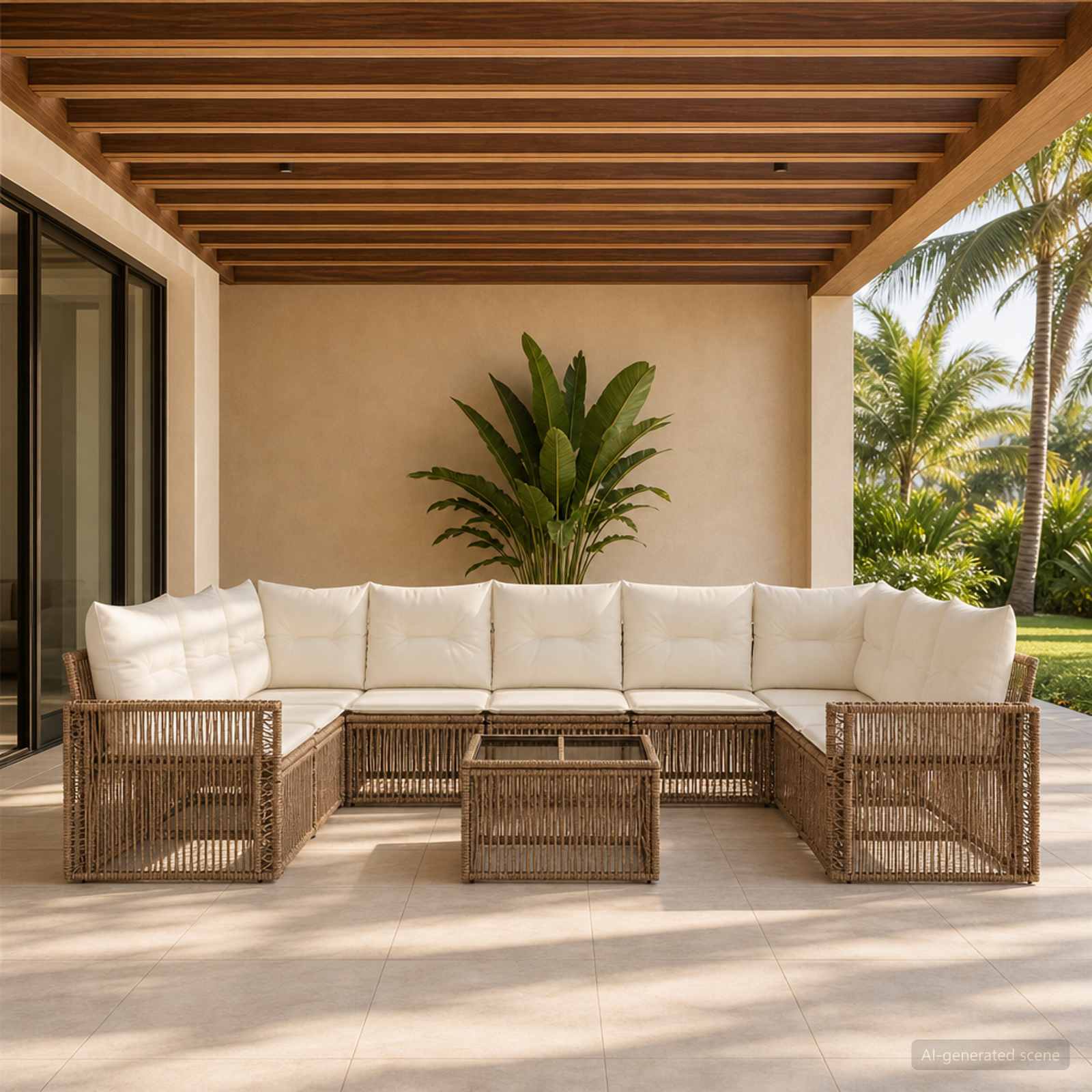 Tuinbankenset 10 pcs Beige en Crème Wit poly rattan is nu te koop bij PeponiXL, paradijselijk wonen!
