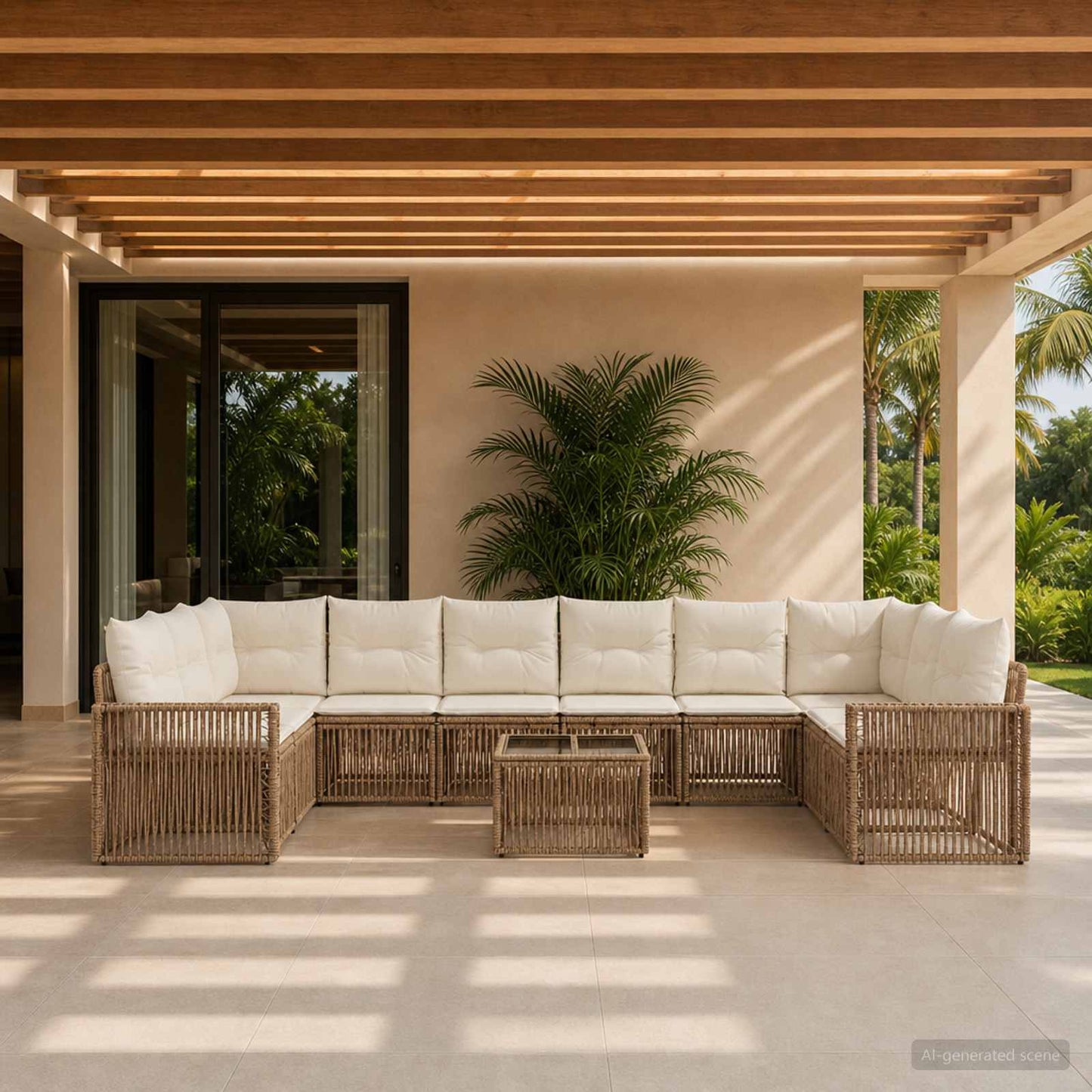 Tuinbankenset 11 pcs Beige en Crème Wit poly rattan is nu te koop bij PeponiXL, paradijselijk wonen!