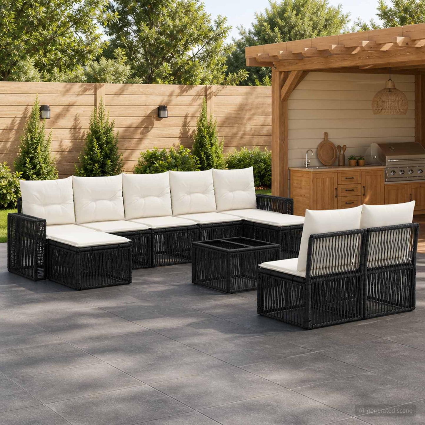 Tuinbankenset 10 pcs Zwart en Cream Wit poly rattan is nu te koop bij PeponiXL, paradijselijk wonen!