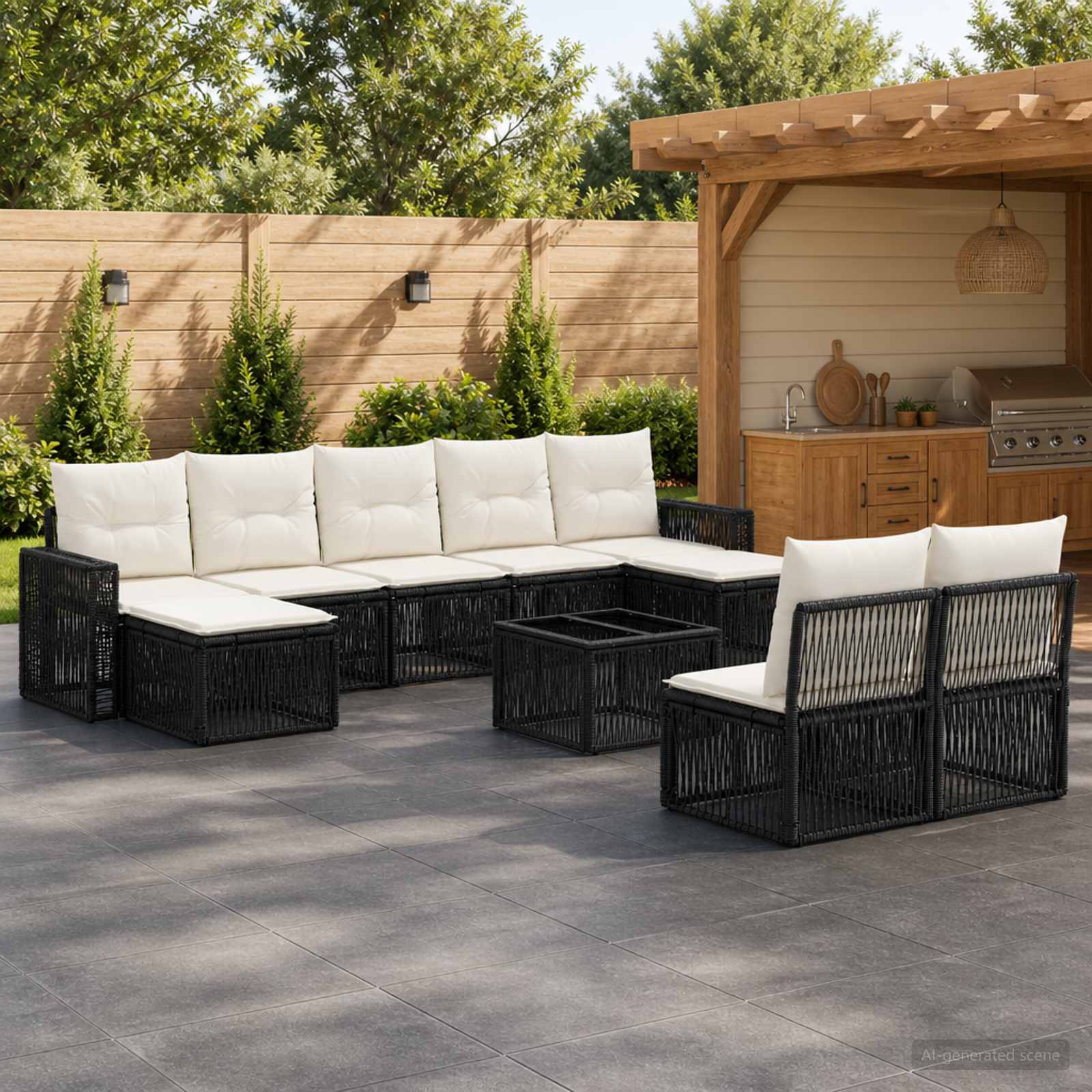 Tuinbankenset 10 pcs Zwart en Cream Wit poly rattan is nu te koop bij PeponiXL, paradijselijk wonen!
