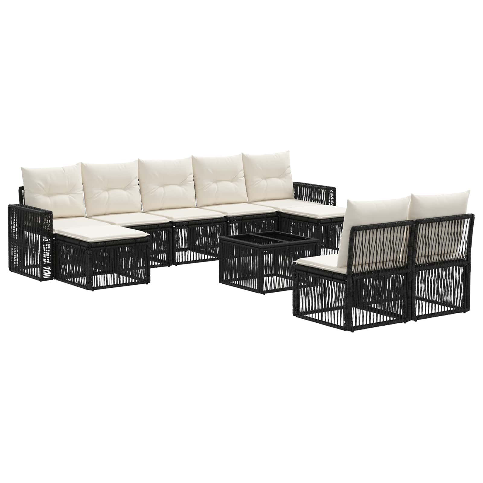 Tuinbankenset 10 pcs Zwart en Cream Wit poly rattan is nu te koop bij PeponiXL, paradijselijk wonen!