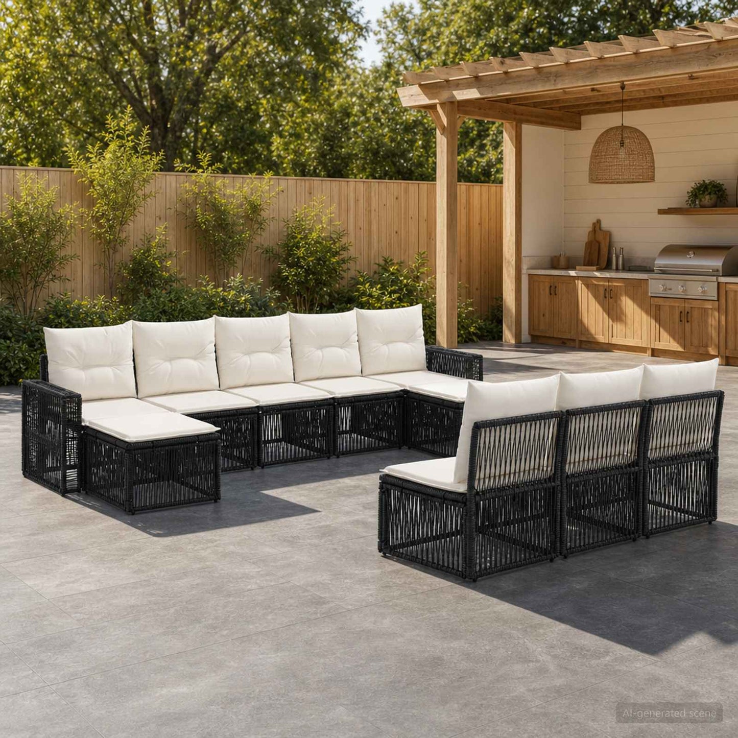 Tuinbankenset 10 pcs Zwart en Cream Wit poly rattan is nu te koop bij PeponiXL, paradijselijk wonen!