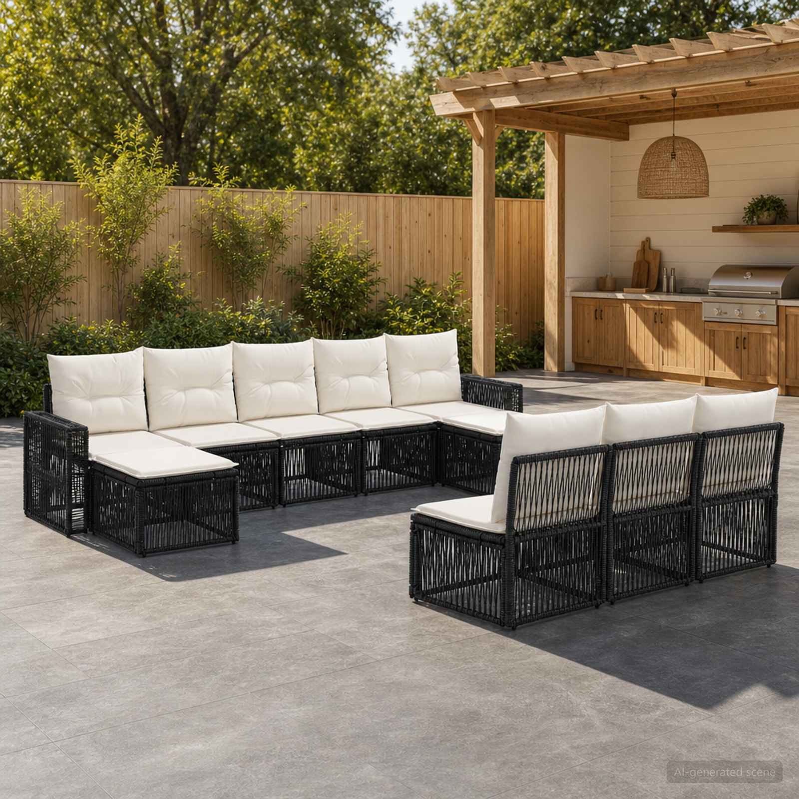 Tuinbankenset 10 pcs Zwart en Cream Wit poly rattan is nu te koop bij PeponiXL, paradijselijk wonen!