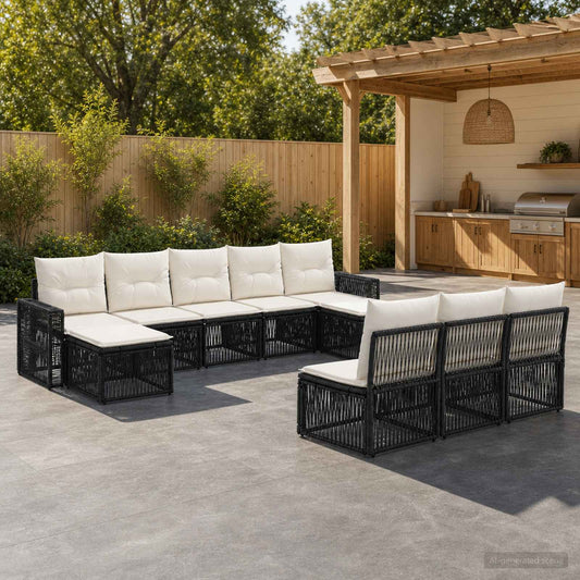 Tuinbankenset 10 pcs Zwart en Cream Wit poly rattan is nu te koop bij PeponiXL, paradijselijk wonen!