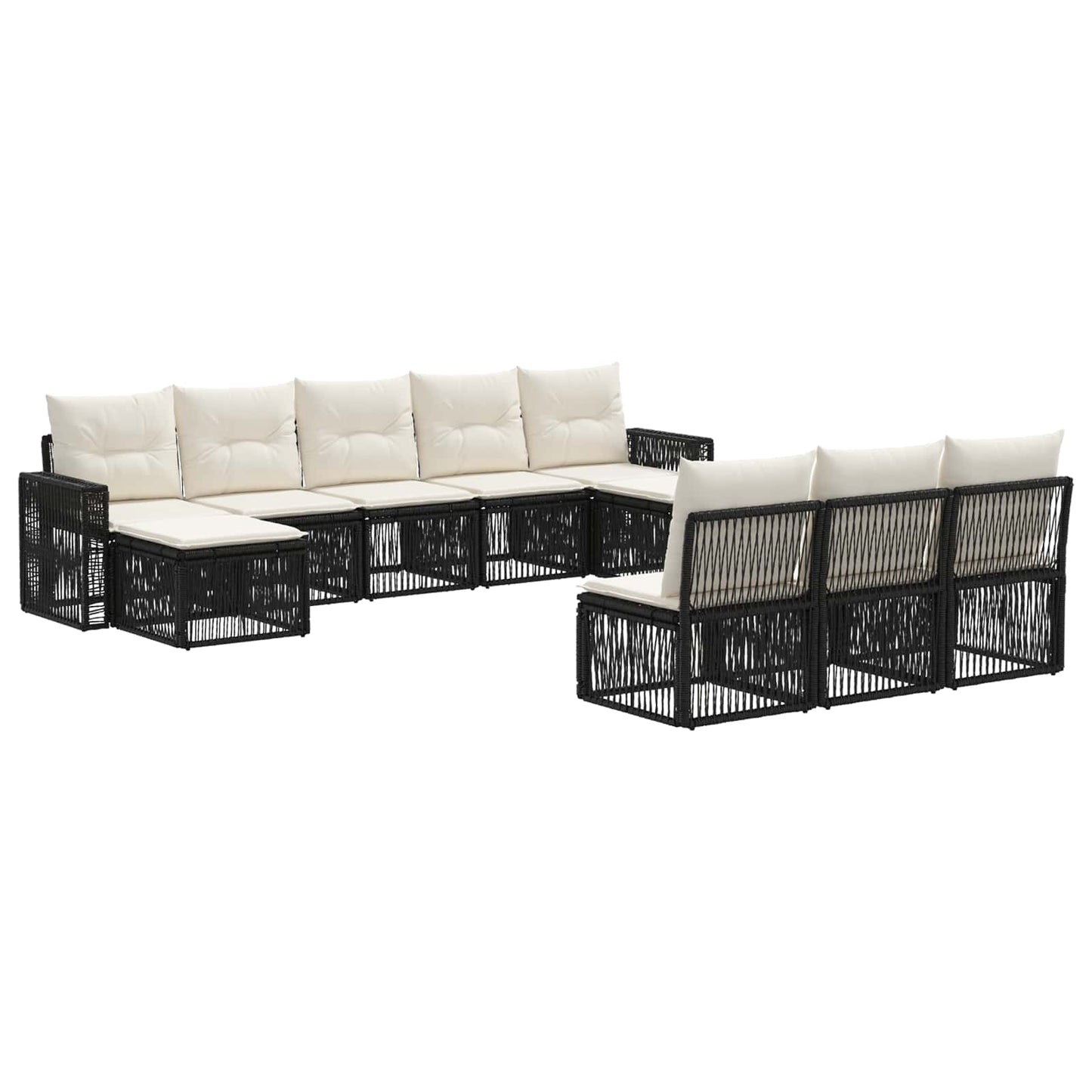 Tuinbankenset 10 pcs Zwart en Cream Wit poly rattan is nu te koop bij PeponiXL, paradijselijk wonen!